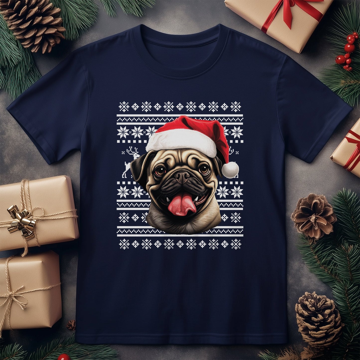 Pug Dog Santa Hat T-Shirt -