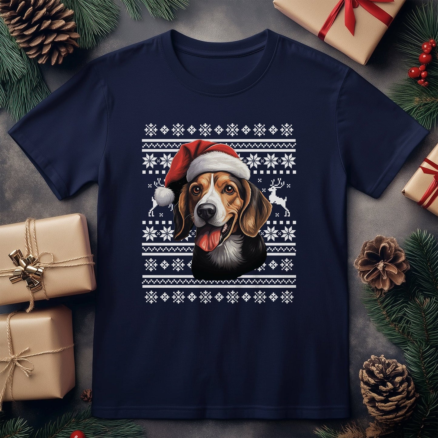 Beagle Dog Santa Hat T-Shirt