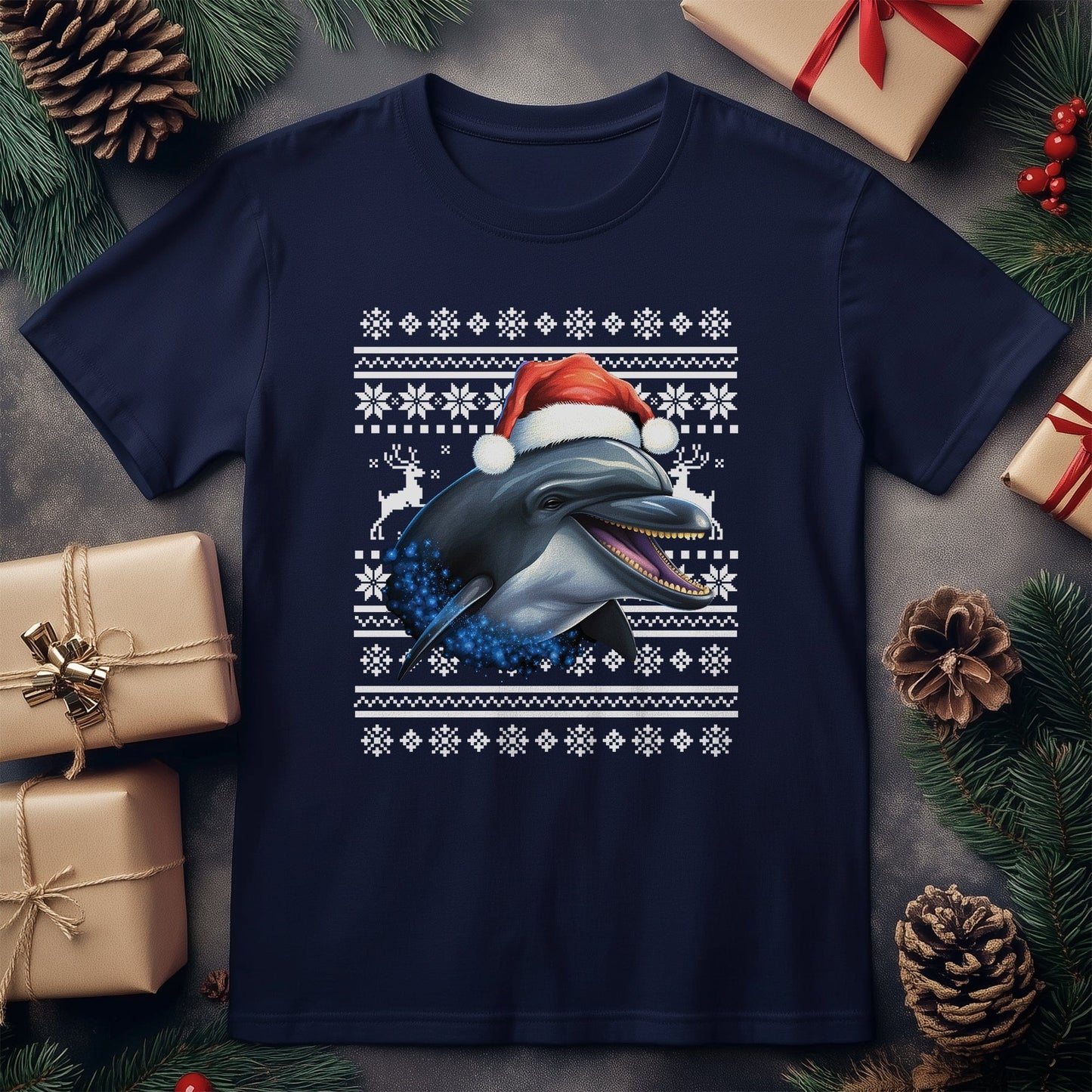 Dolphin in a Santa Hat T-Shirt -