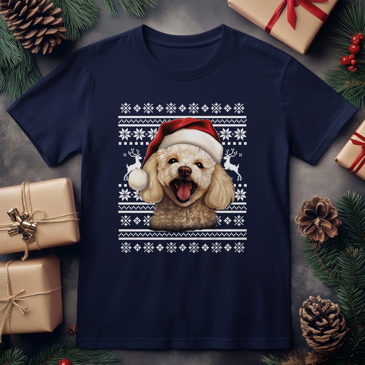 Poodle Dog Santa Hat T-Shirt - Furry