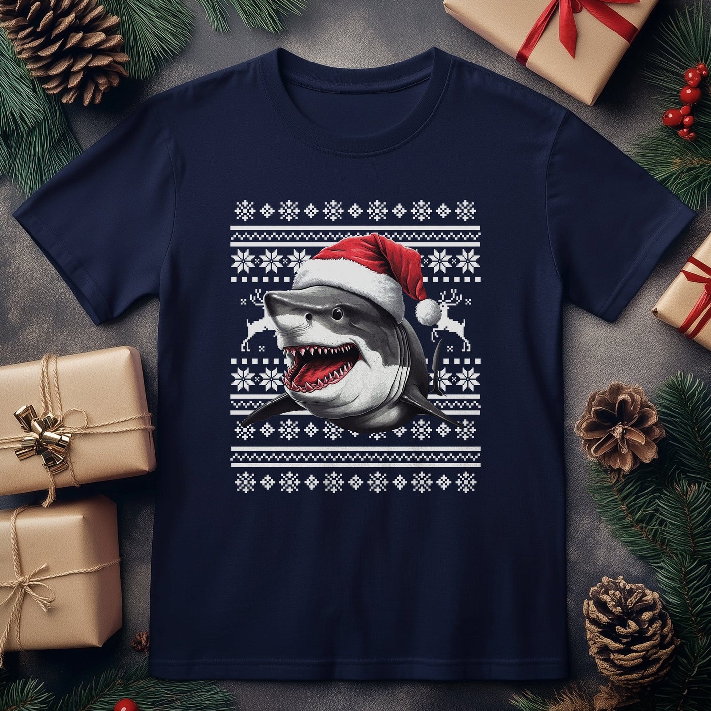 Great White Shark Santa Hat T-Shirt