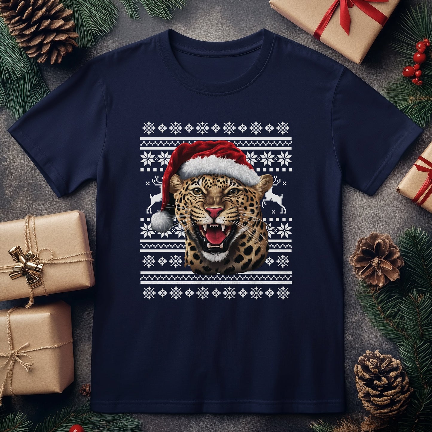Leopard Santa Hat T-Shirt -