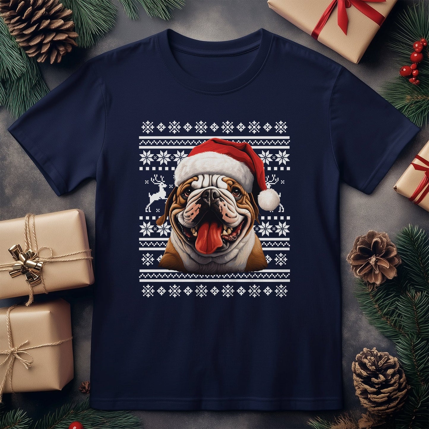 Bulldog Santa Hat T-Shirt - Holiday