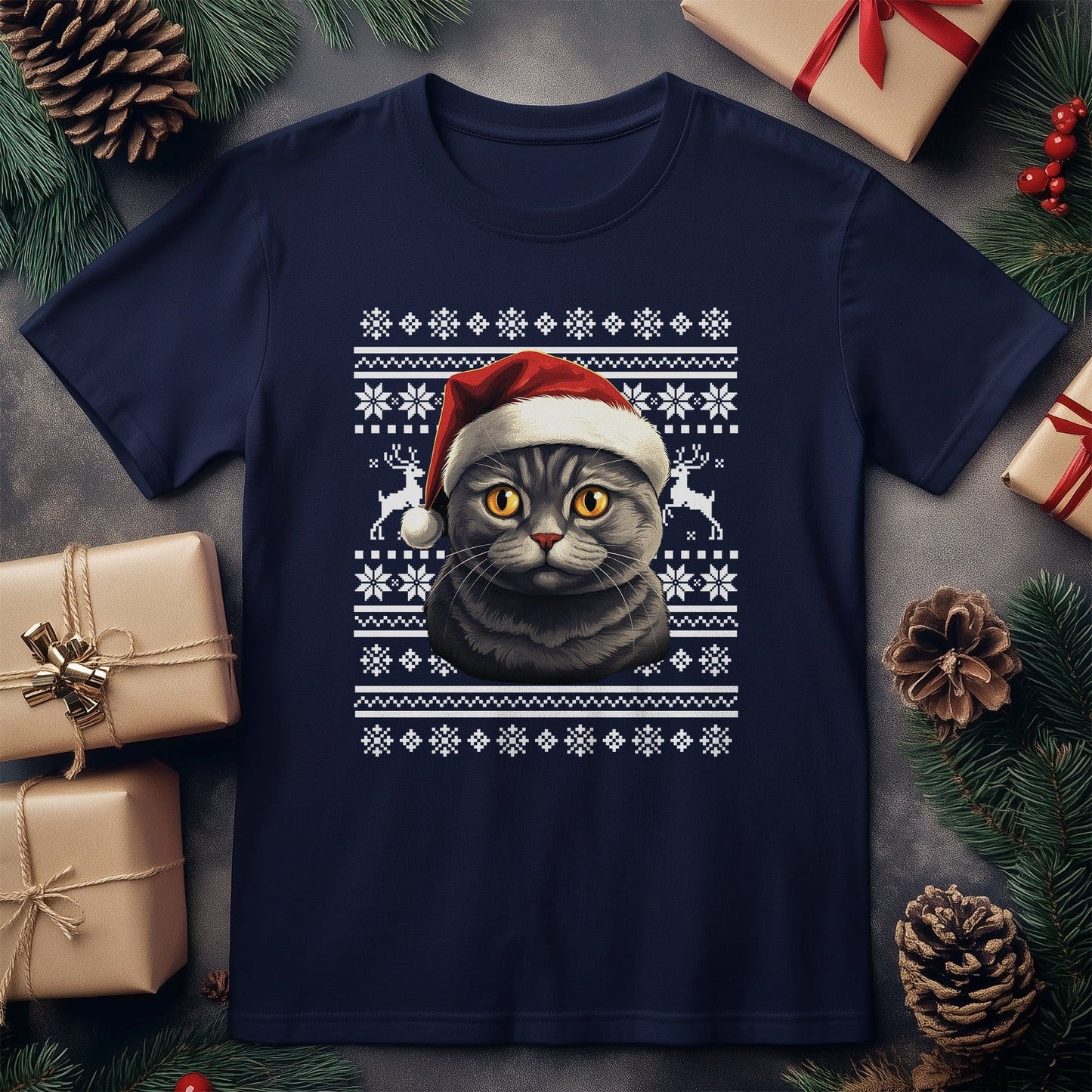 British Shirthairt Cat in Santa Hat