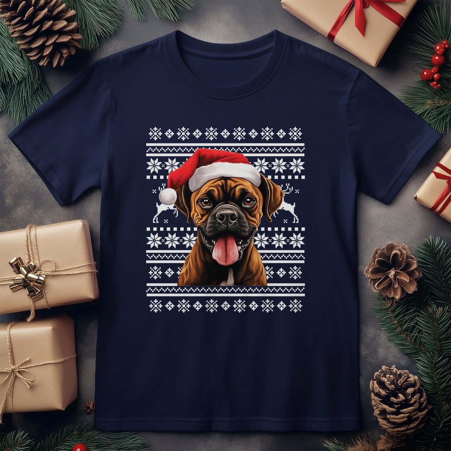 Boxer Dog Santa Hat T-Shirt -