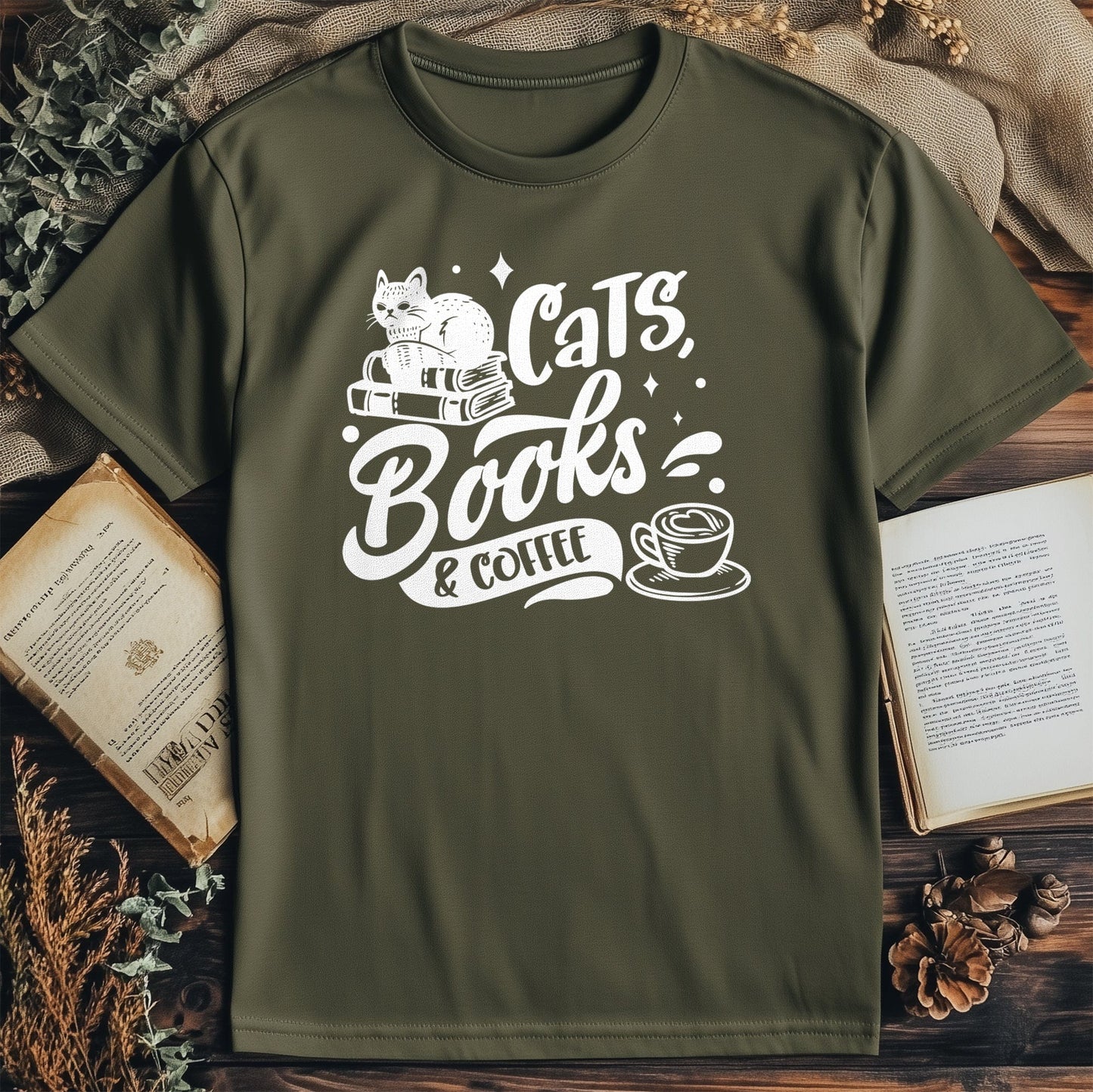 Cats, Books, and Coffee T-shirt