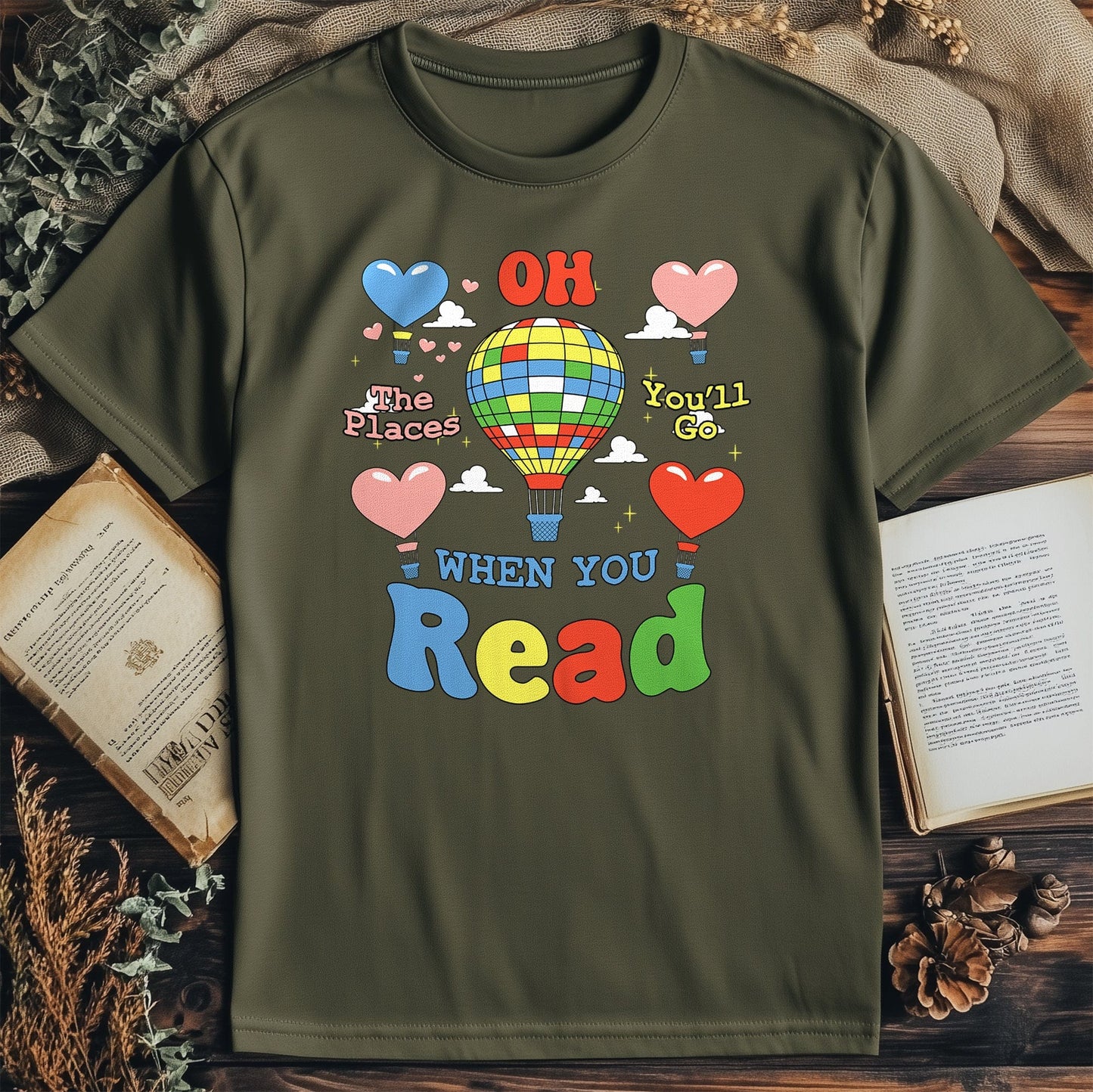 Hot Air Balloon Reading t-shirt