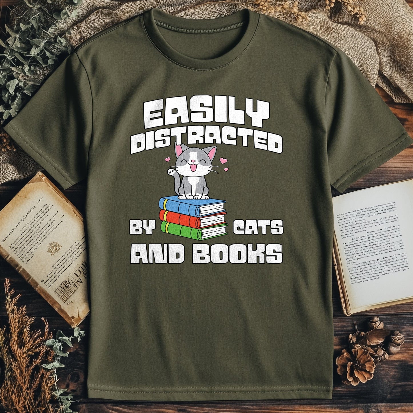 Distracted by Cats and Reading Kids Tee