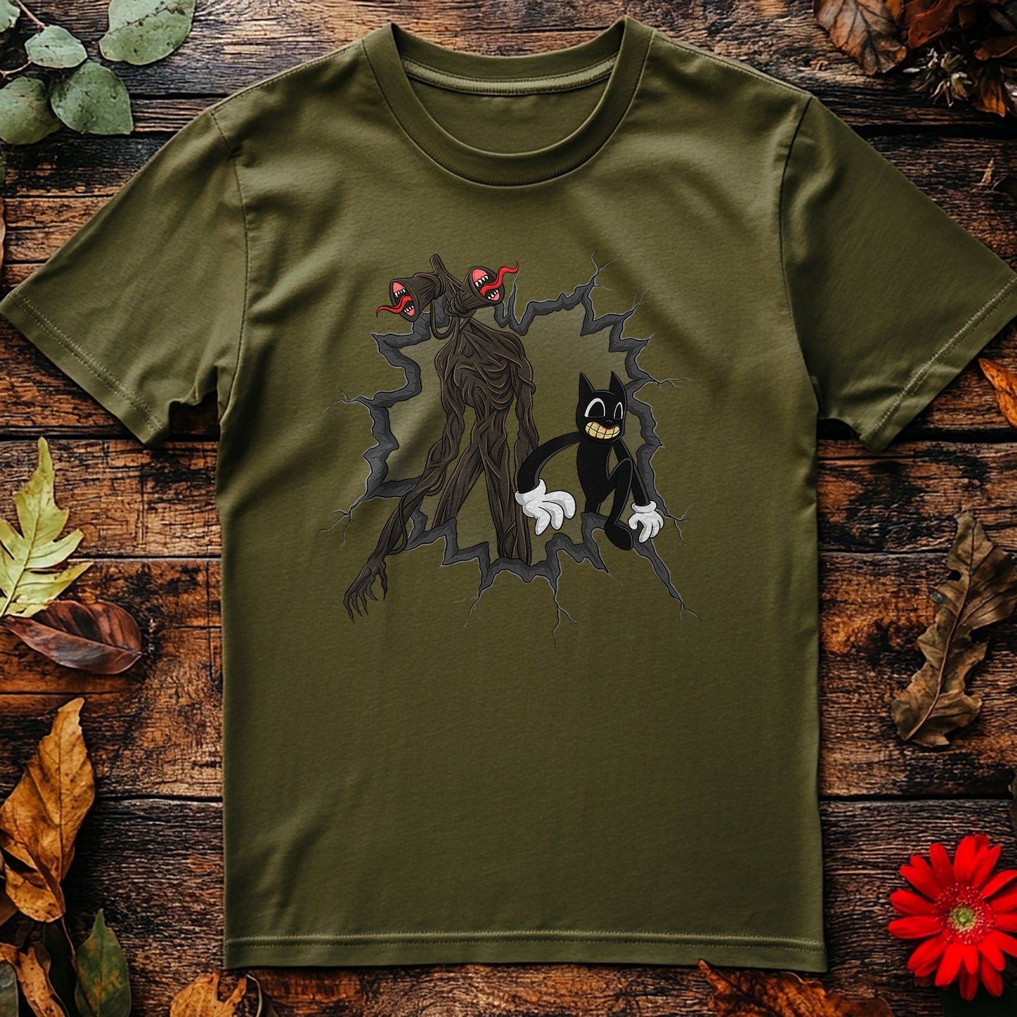 Cartoon Cat & Siren Head T-Shirt -