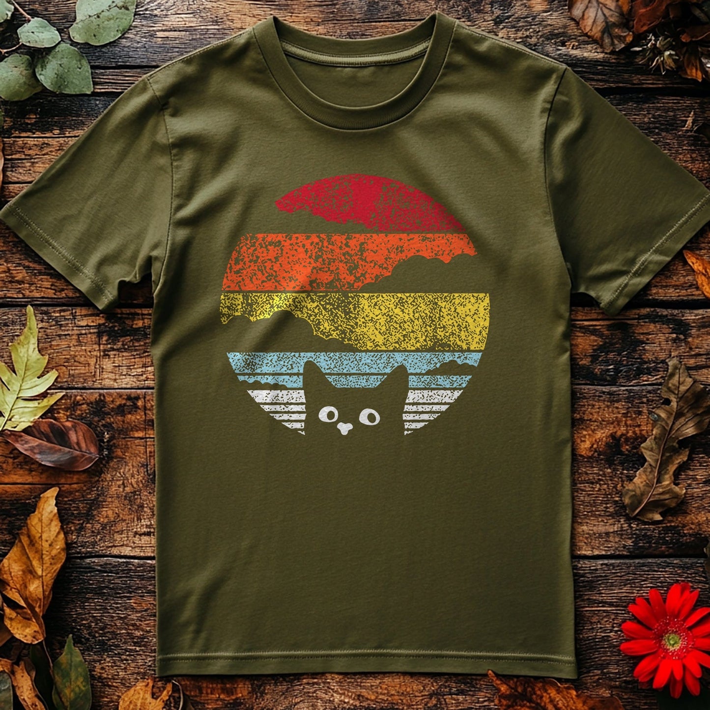 Black Cat Sunset Retro T-Shirt
