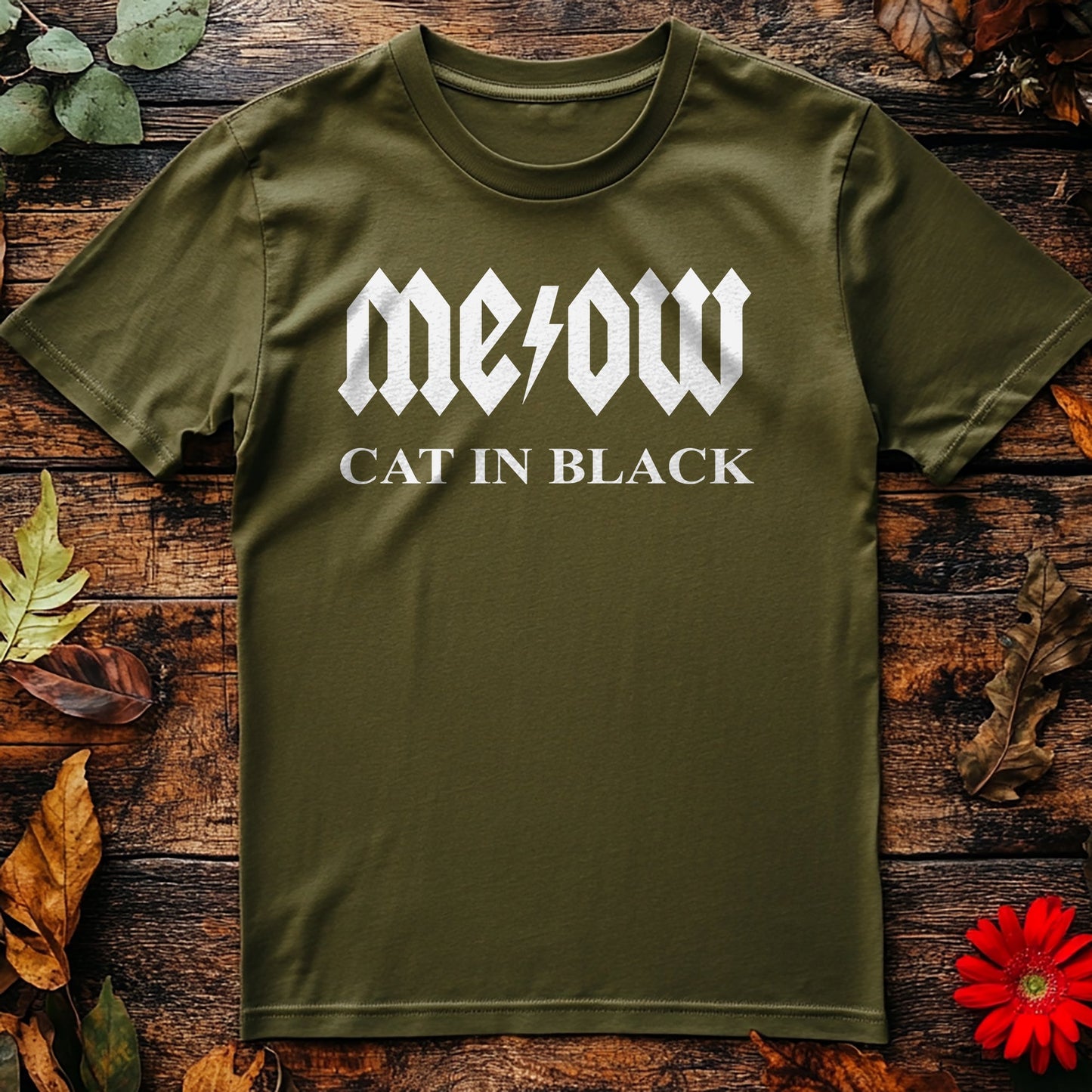 Meow Cat in Black T-Shirt -
