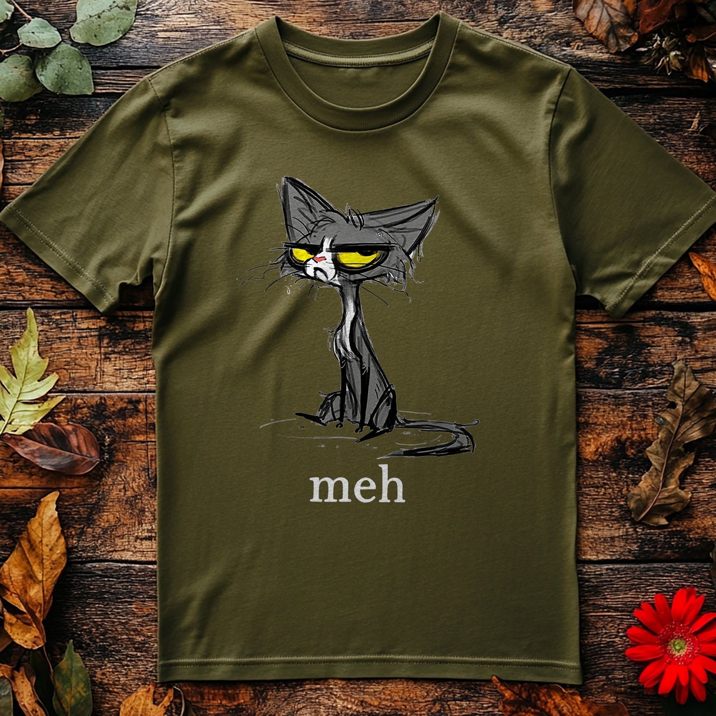 Scetched Cat Meh T-shirt -