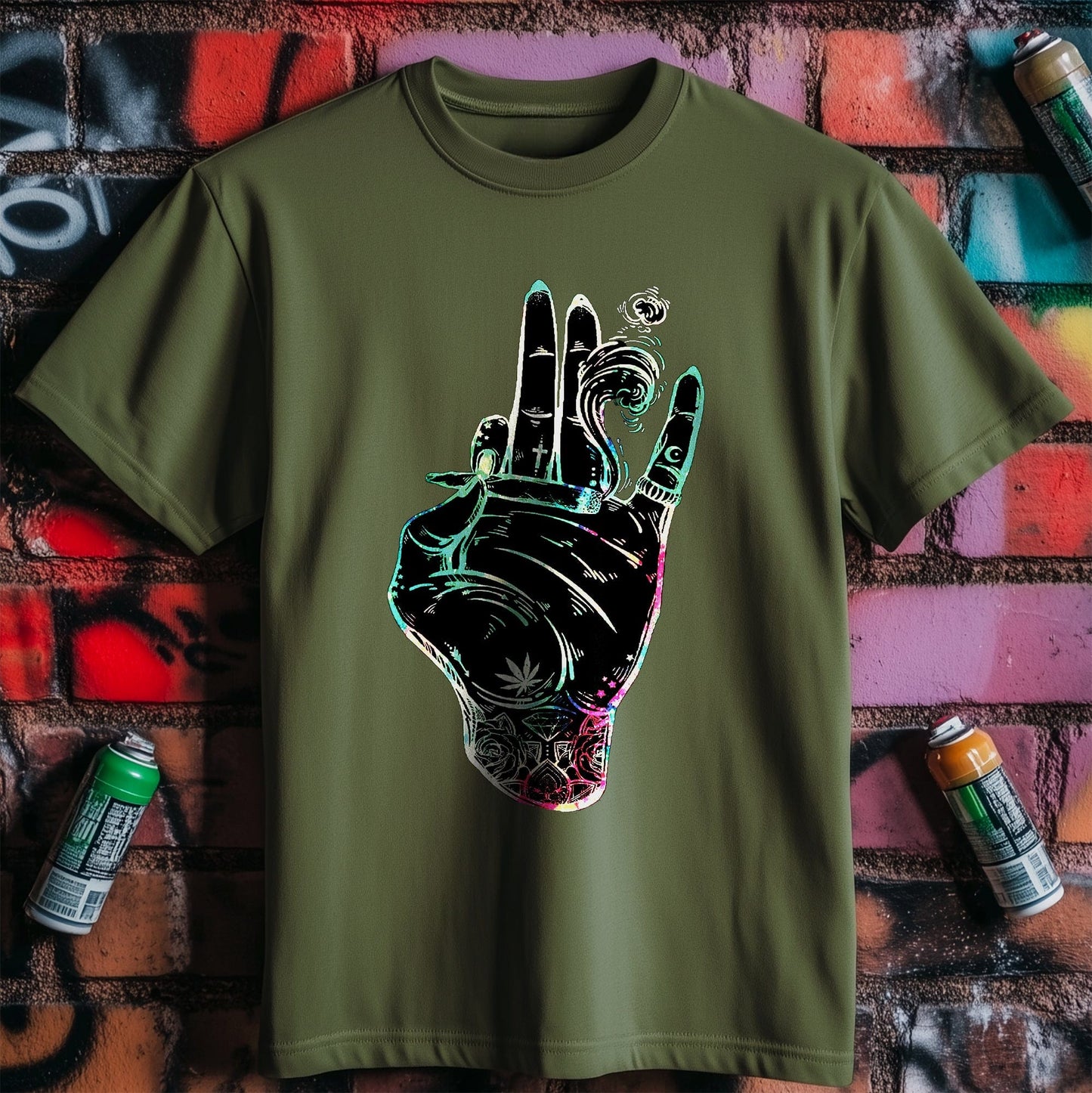 Cannabis Hand T-Shirt - Peace, Love,
