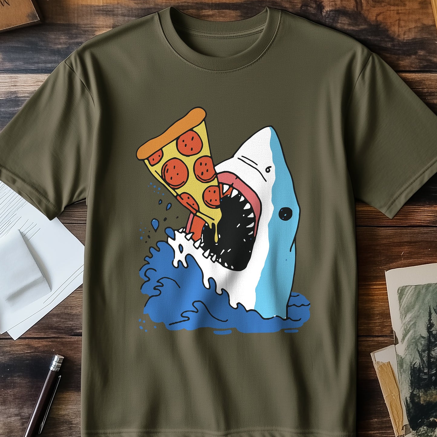 Shark Attack Pizza T-shirt -