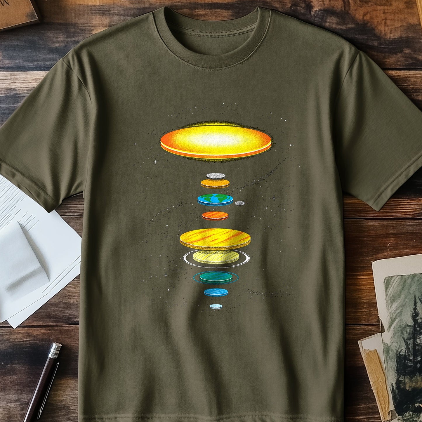 Flat-Solar-System T-Shirt - Cosmic Fun