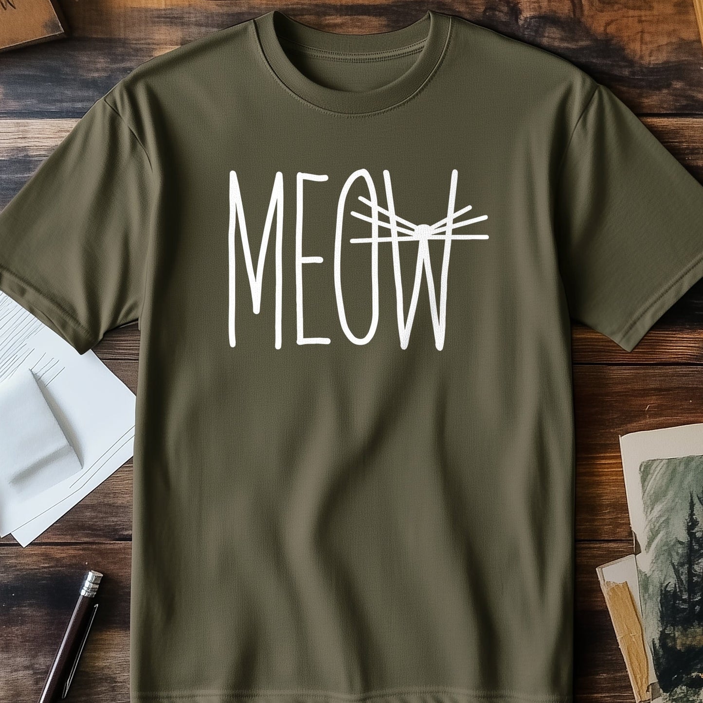 Meow Text Whisker for Black T-shirt