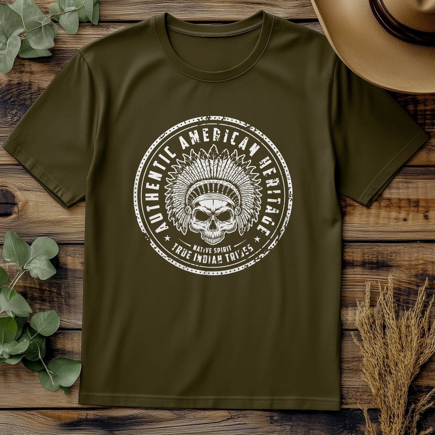 Authentic Indian Skull Cowboy Hat T-shirt