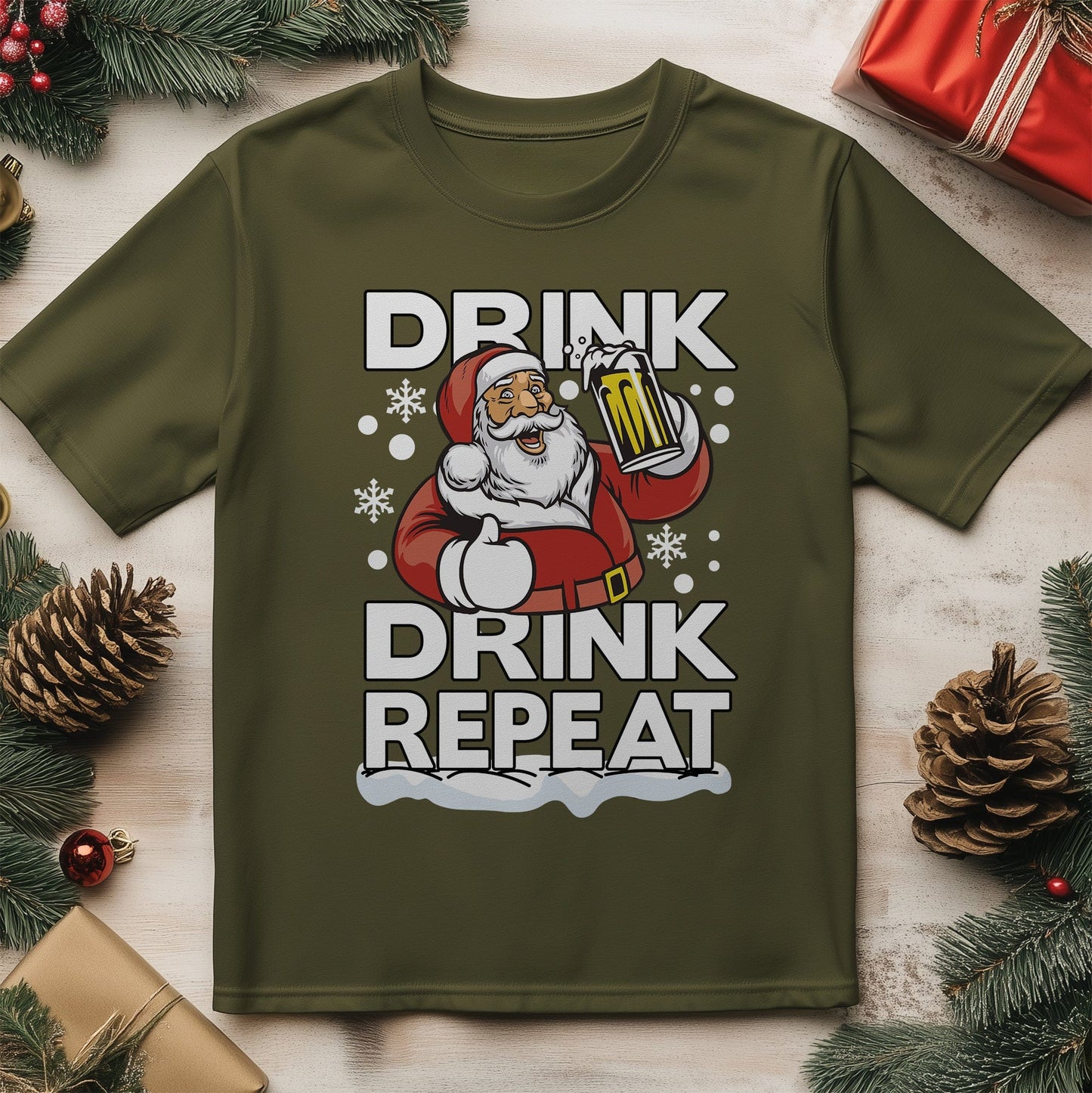 Drink Drink Repeat Santa T-Shirt -