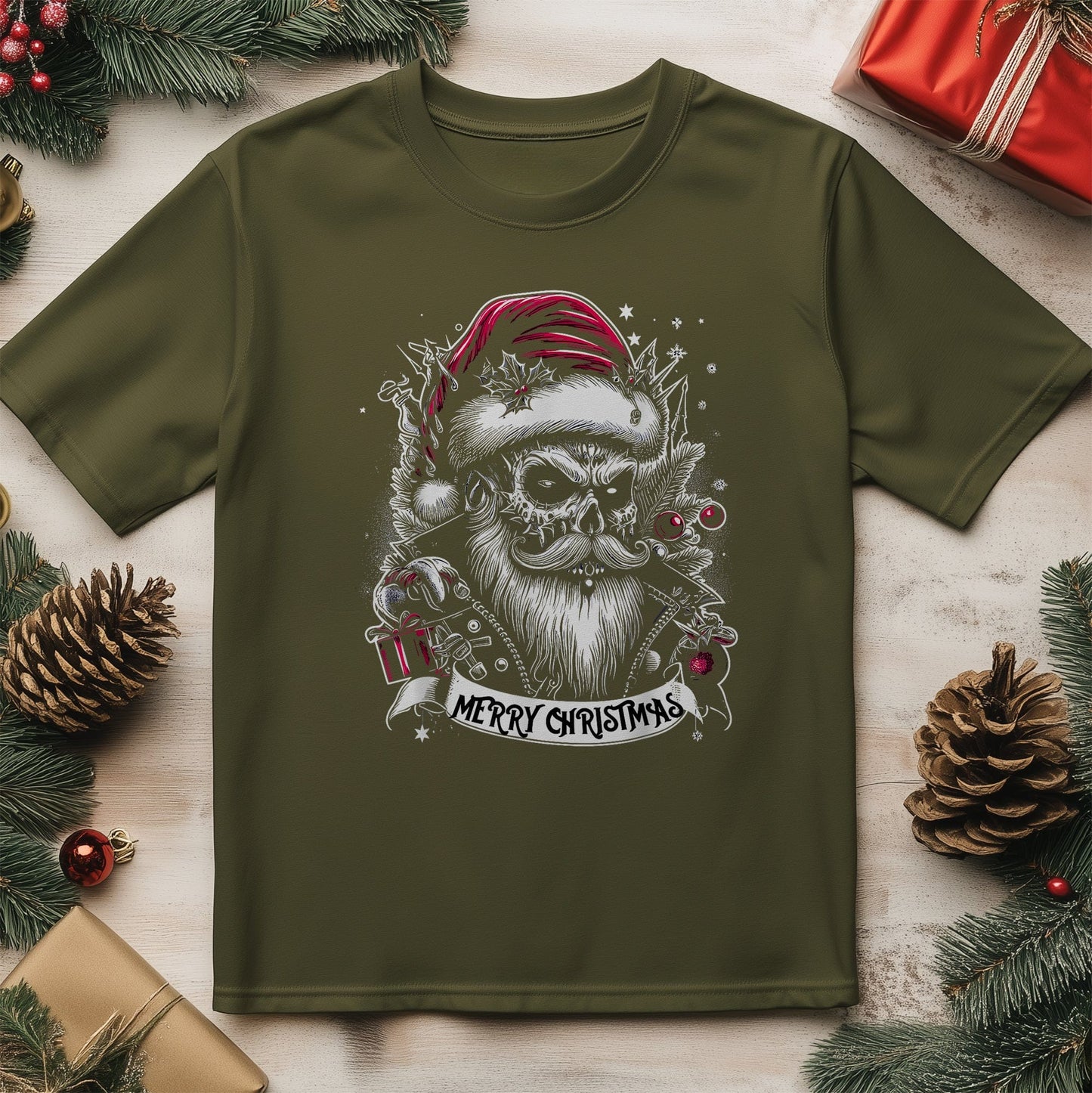 Goth Christmas Santa Skull Tee -