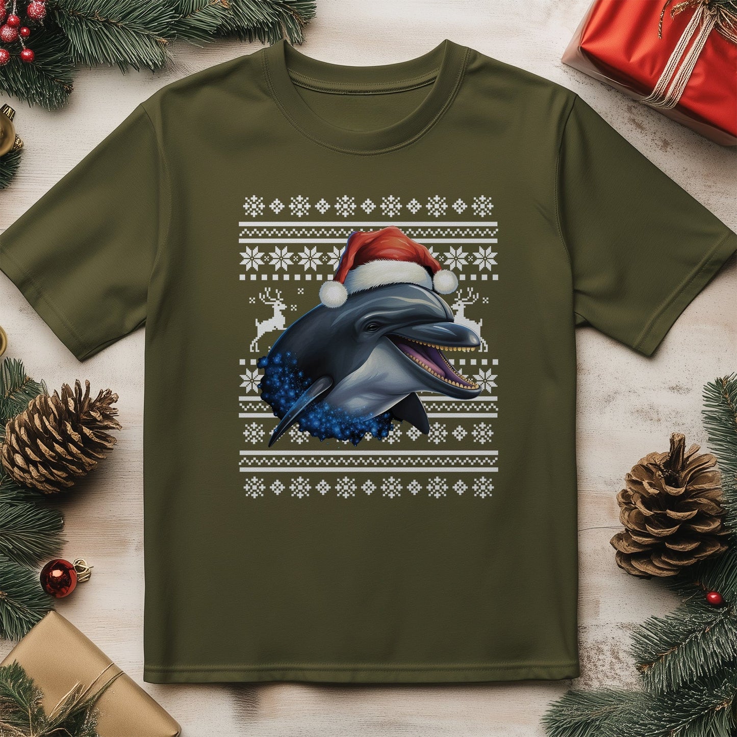 Dolphin in a Santa Hat T-Shirt -