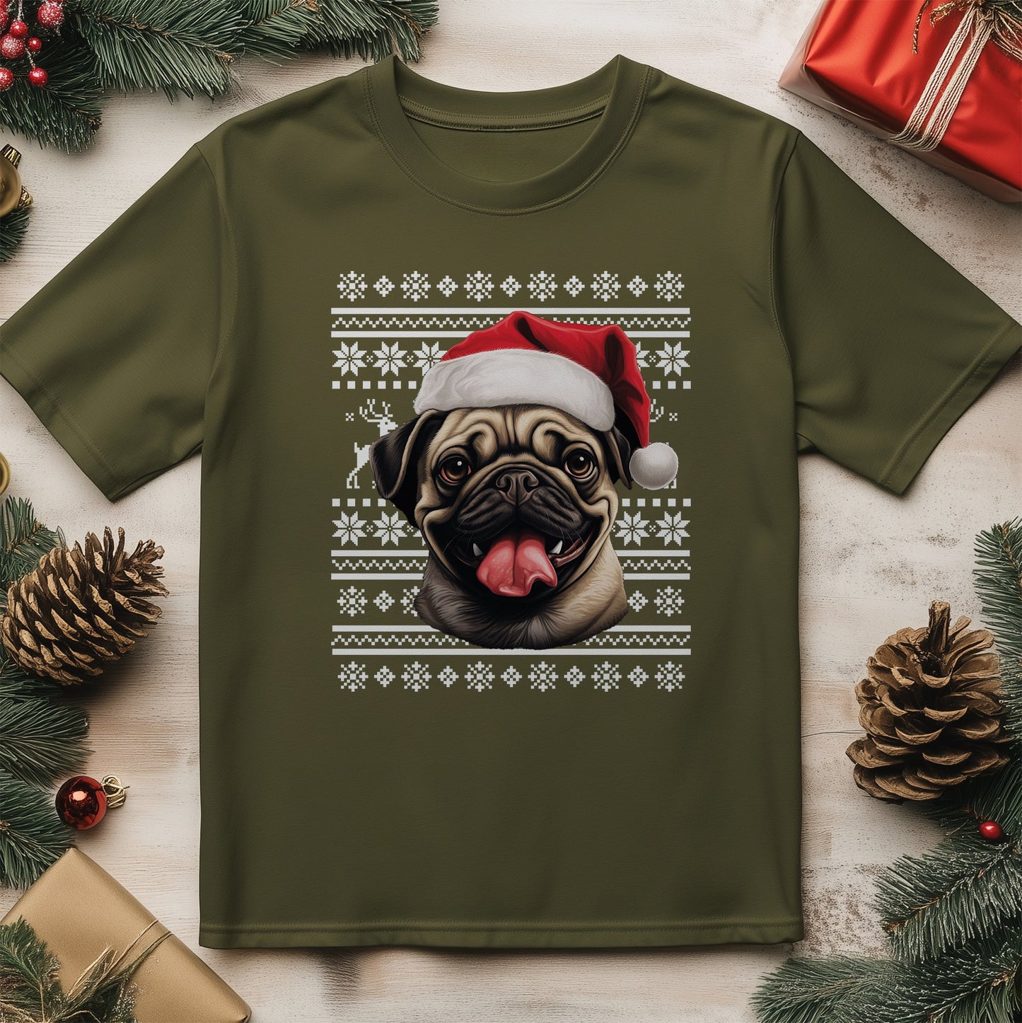 Pug Dog Santa Hat T-Shirt -