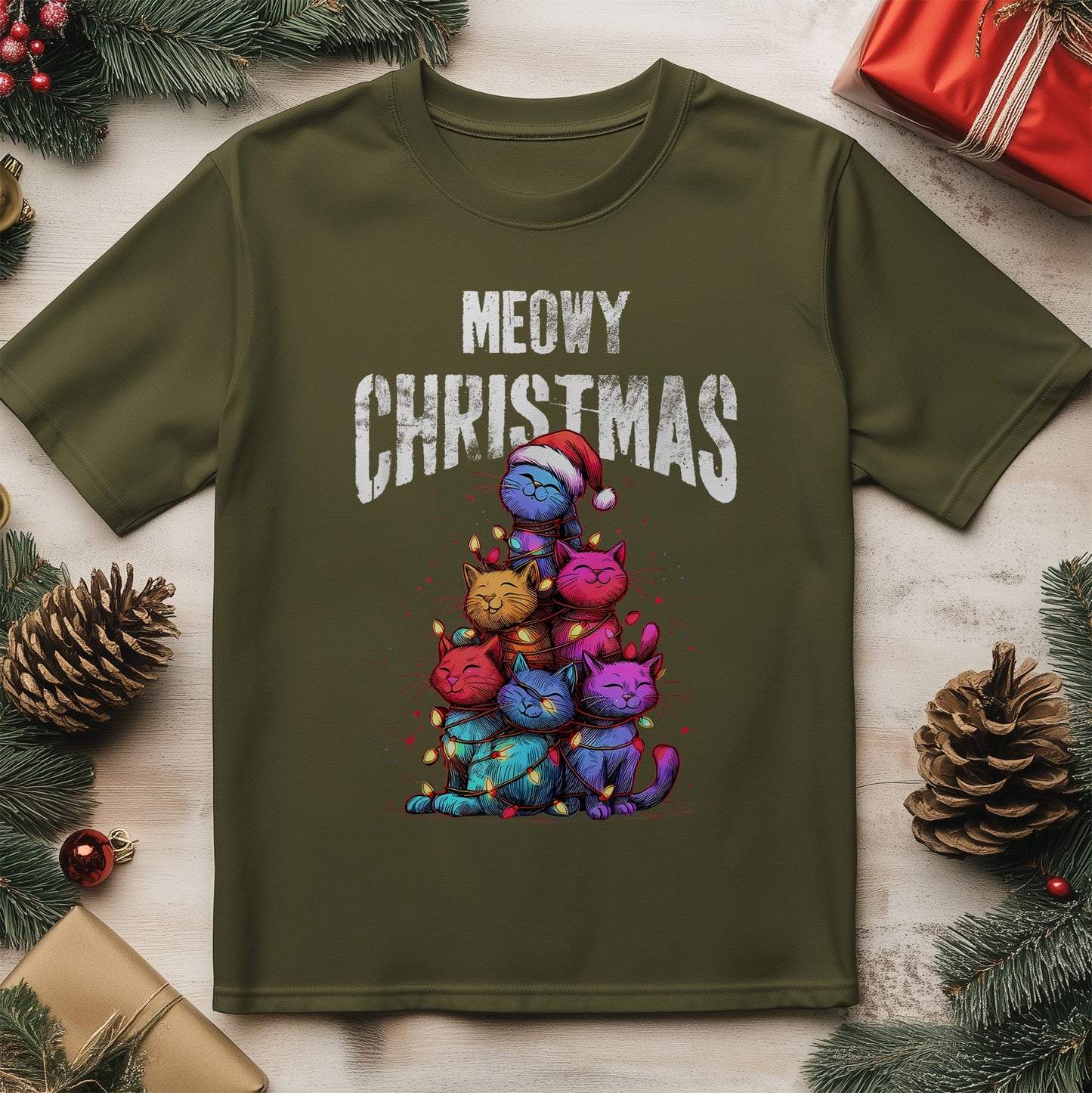 Meow Christmas Cat Mom T-Shirt -