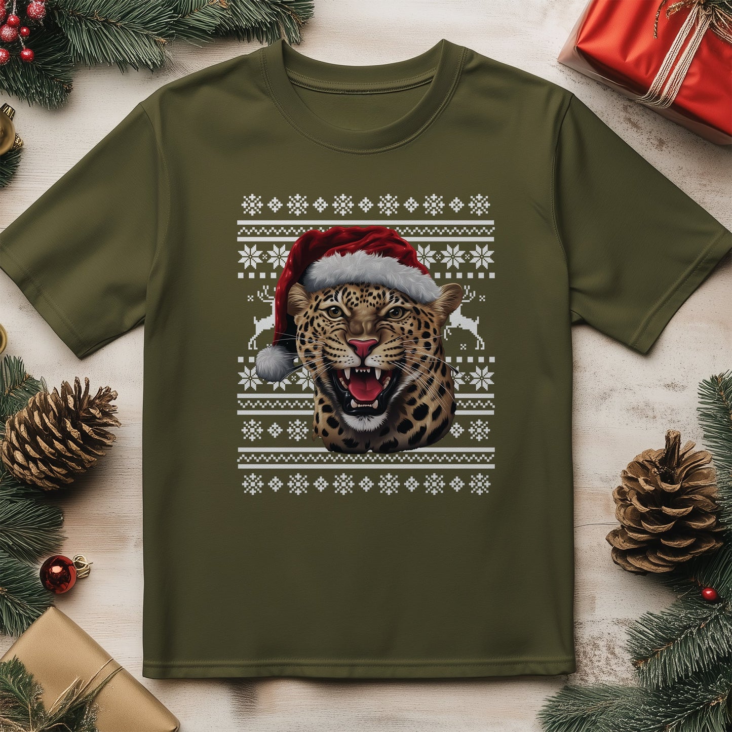 Leopard Santa Hat T-Shirt -