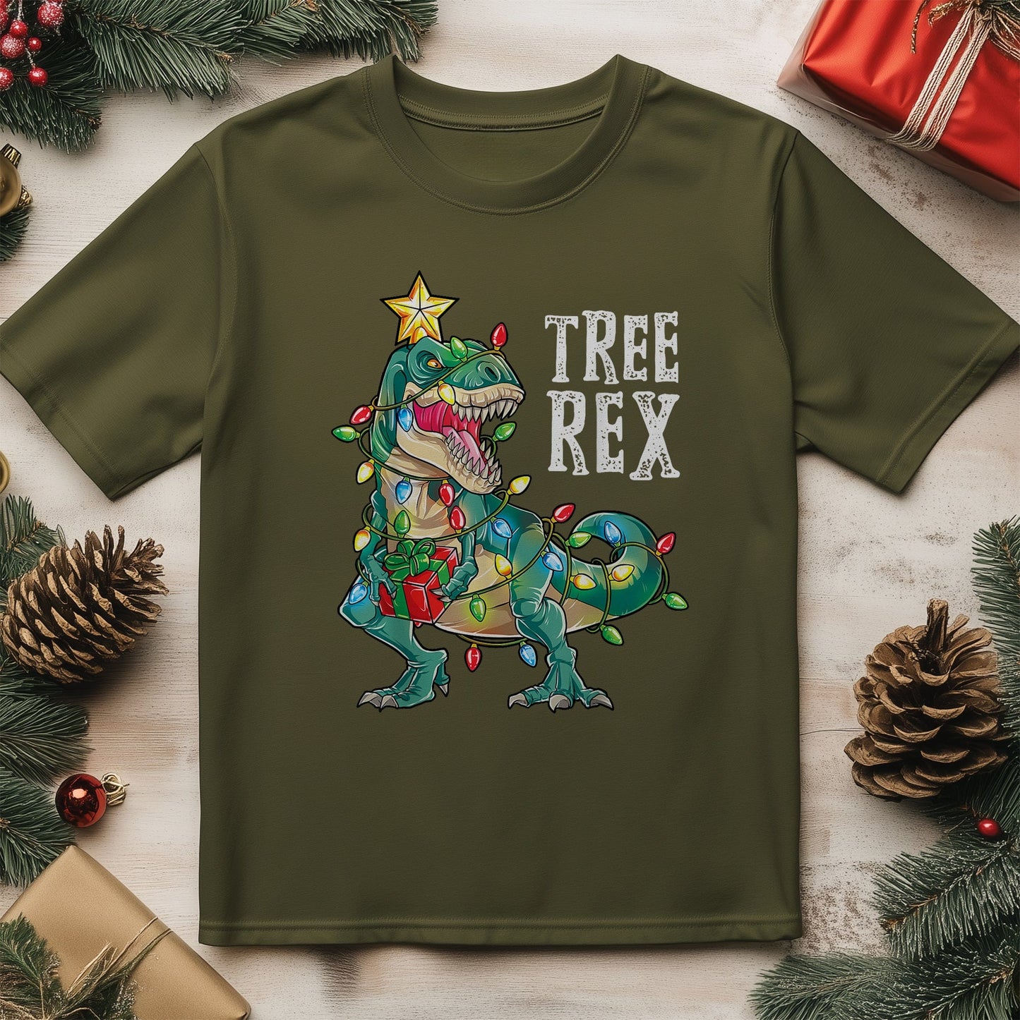 Dinosaur Christmas Tree Rex T-Shirt