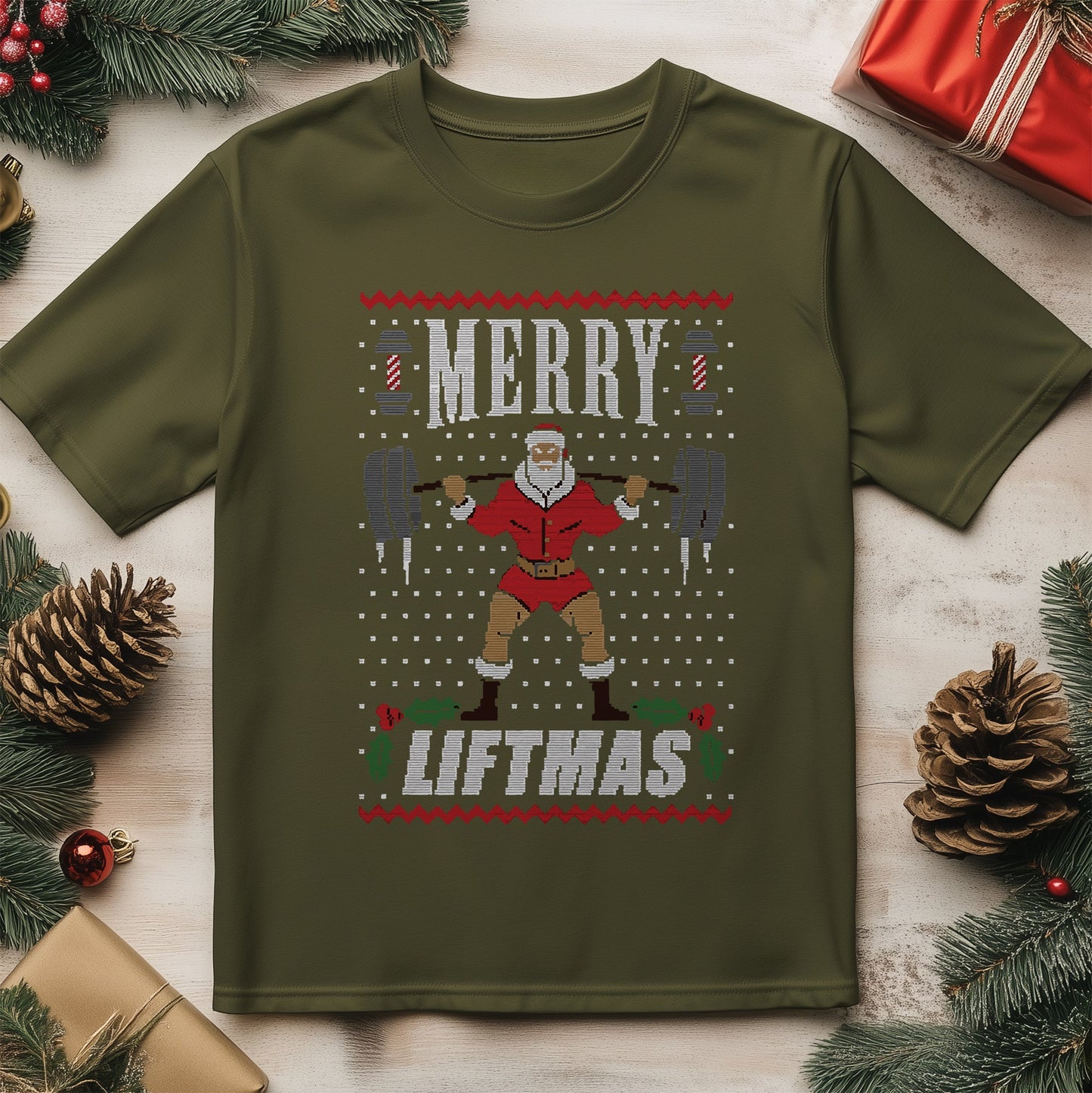 Merry Liftmas T-Shirt - Santa Gains!