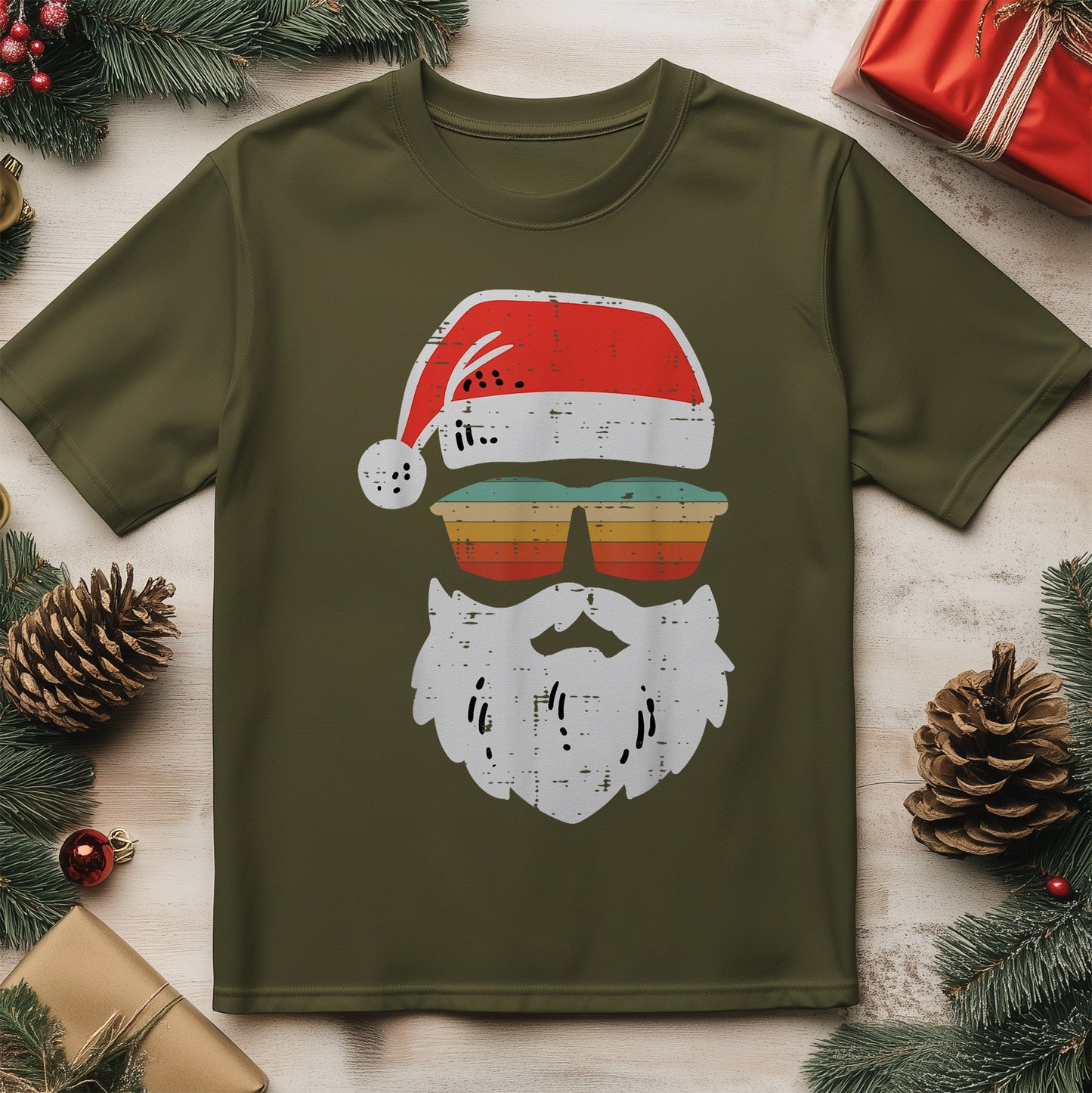 Santa Face Retro Sunglasses T-Shirt