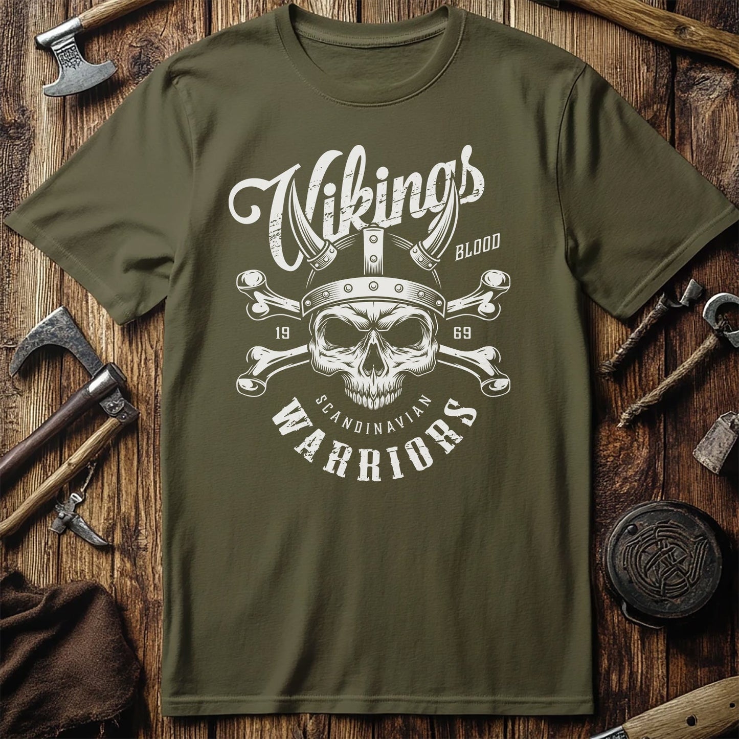 Vikings Warriors Skull Helmet T-Shirt