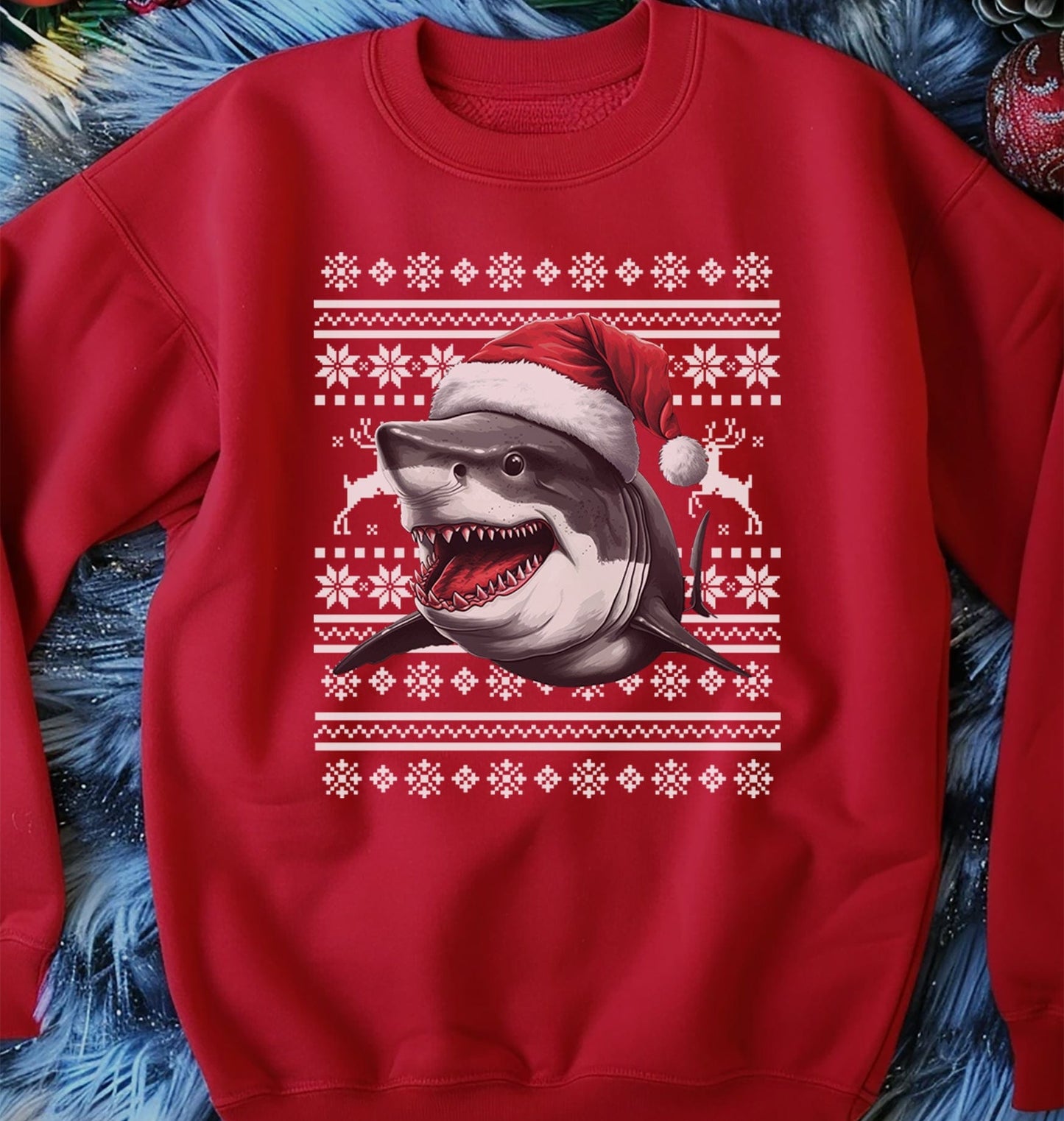 Great White Shark in Santa Hat Sweatshirt