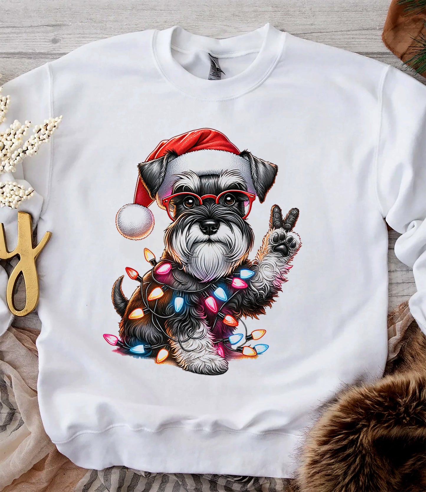 Peace Hand Miniature Schnauzer Santa Sweatshirt