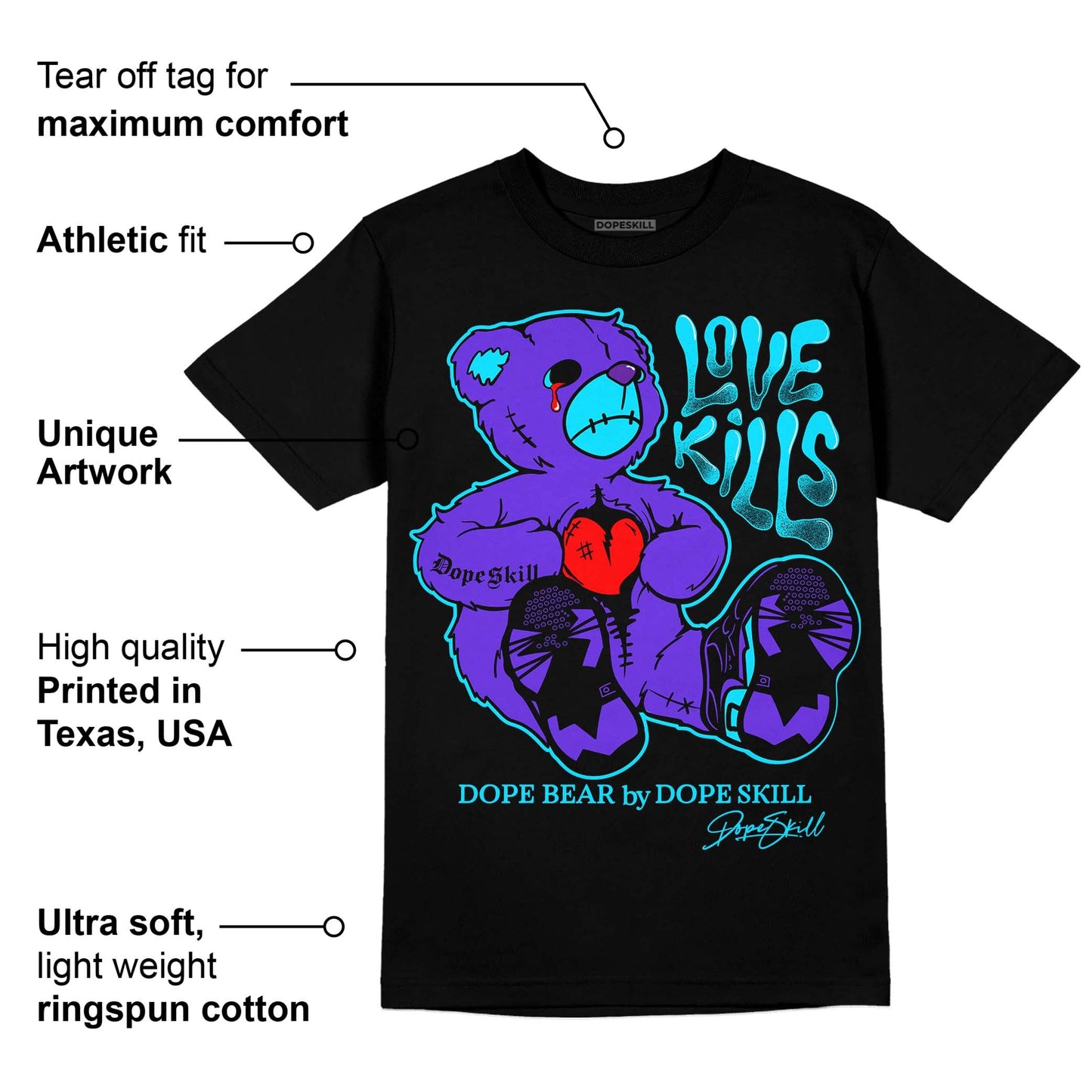 Aqua 6s DopeSkill T-Shirt Love Kills Graphic