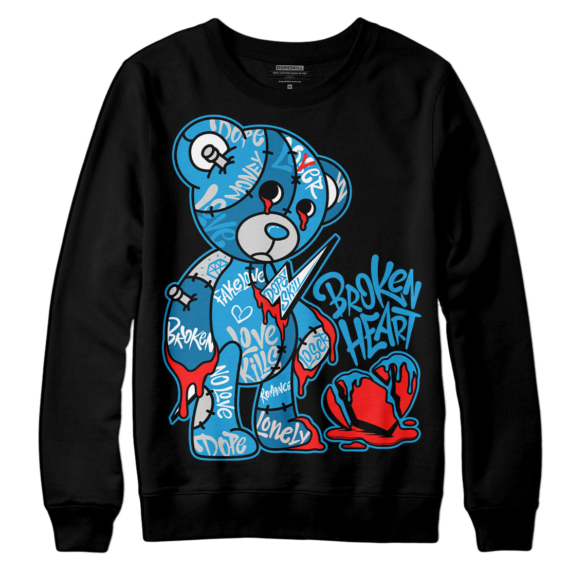 Military Blue 4s DopeSkill Sweatshirt Broken Heart Graphic