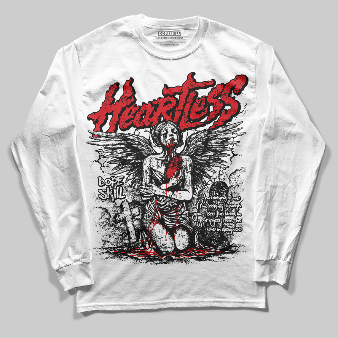 Fire Red 3s DopeSkill Long Sleeve T-Shirt Heartless Graphic