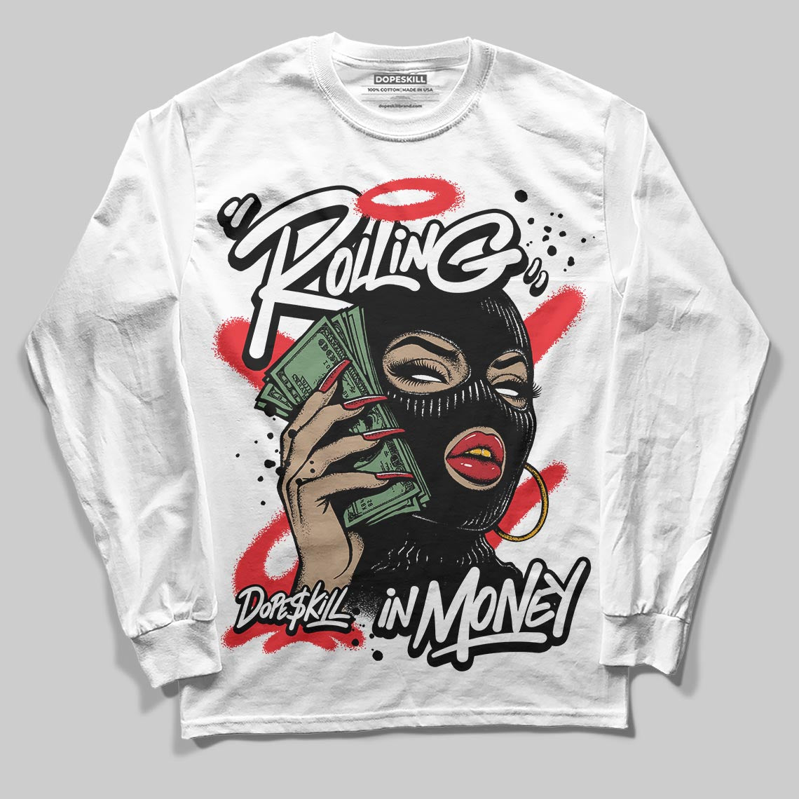 Black and White Collection DopeSkill Long Sleeve T-Shirt Rolling in Money Graphic