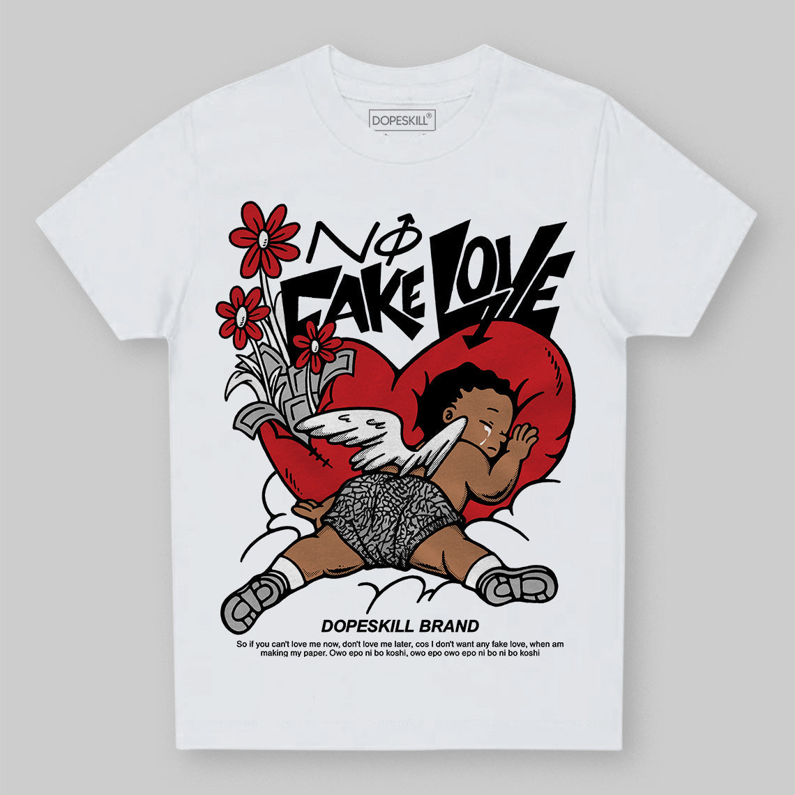 Black Cement 3s DopeSkill Toddler Kids T-shirt No Fake Love Graphic