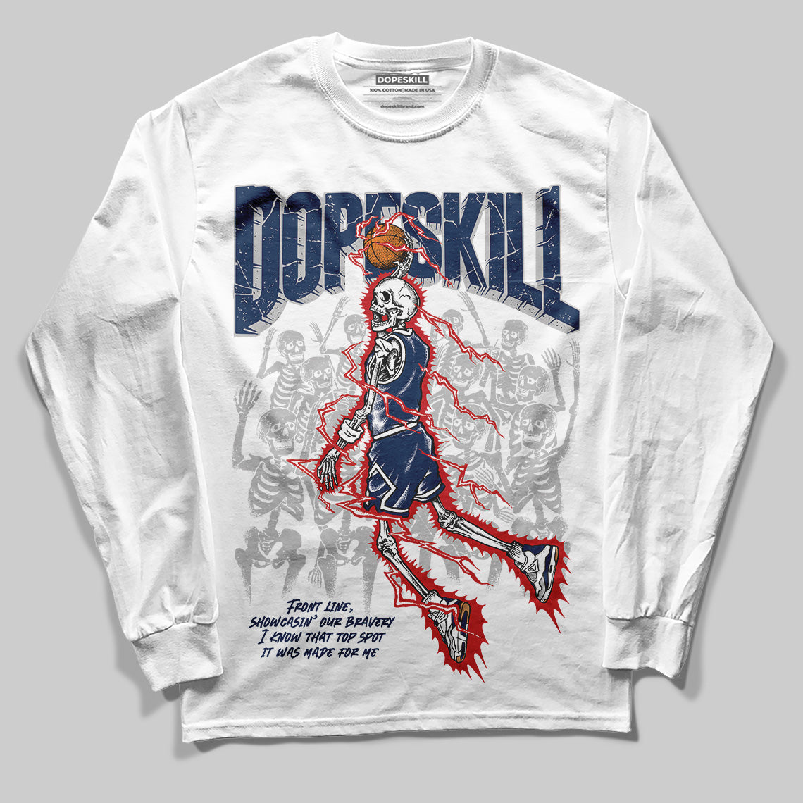 Summit White Navy 4s DopeSkill Long Sleeve T-Shirt Thunder Dunk Graphic