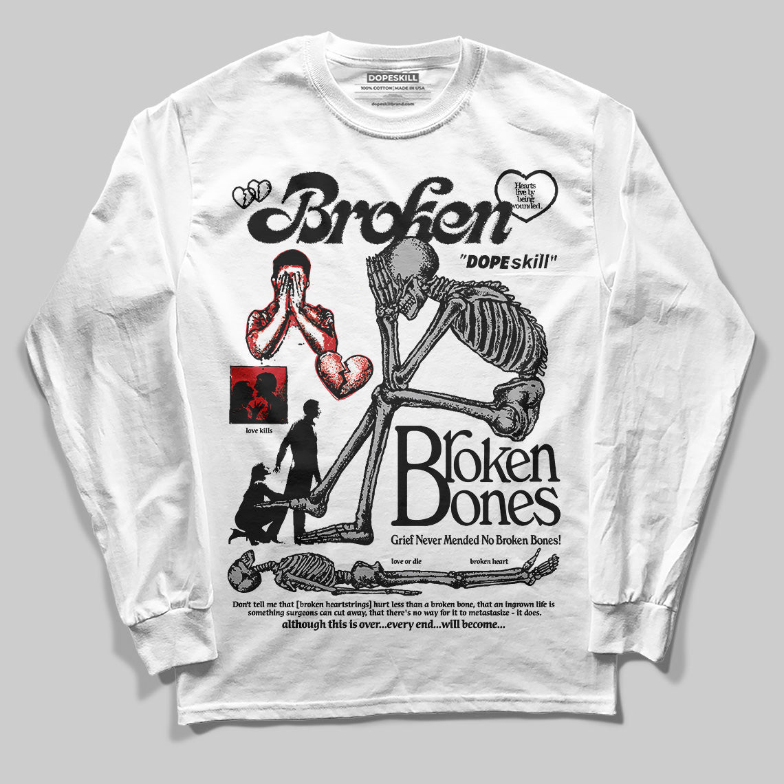 Black Cement 3s DopeSkill Long Sleeve T-Shirt Broken Bones Graphic