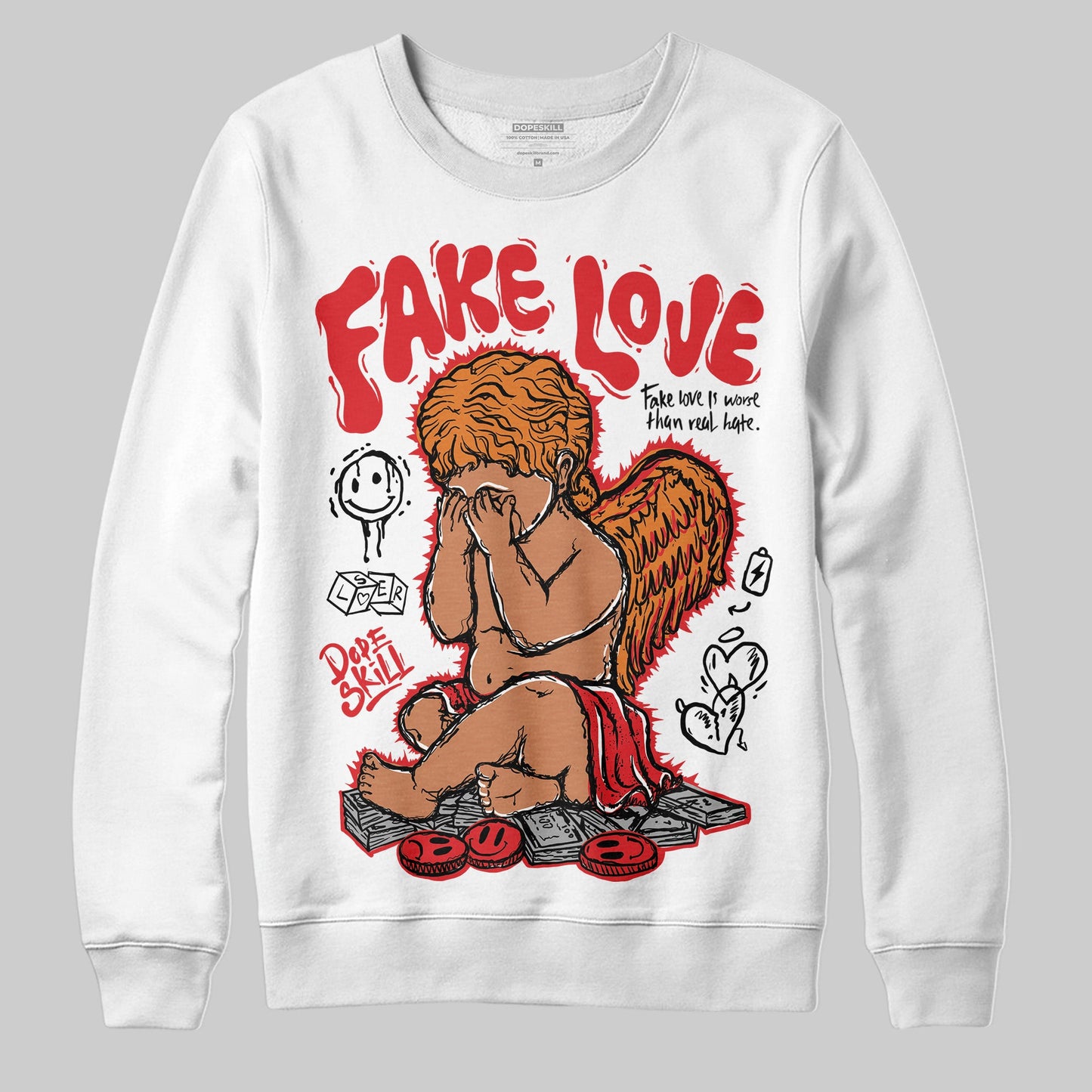 Red Cement 4S DopeSkill Sweatshirt False Love Graphic
