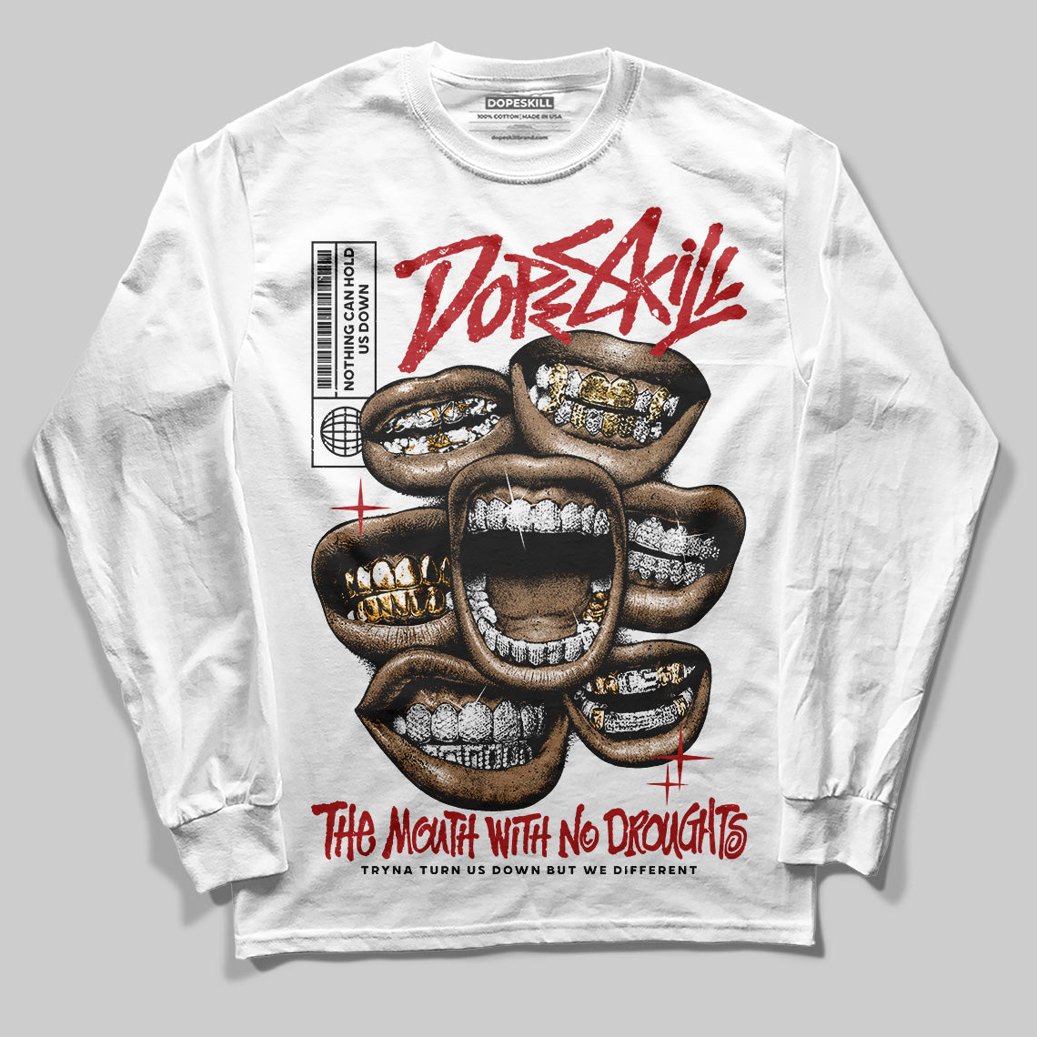 Flu Game 12s DopeSkill Long Sleeve T-Shirt The Mouth With No Droughts Graphic