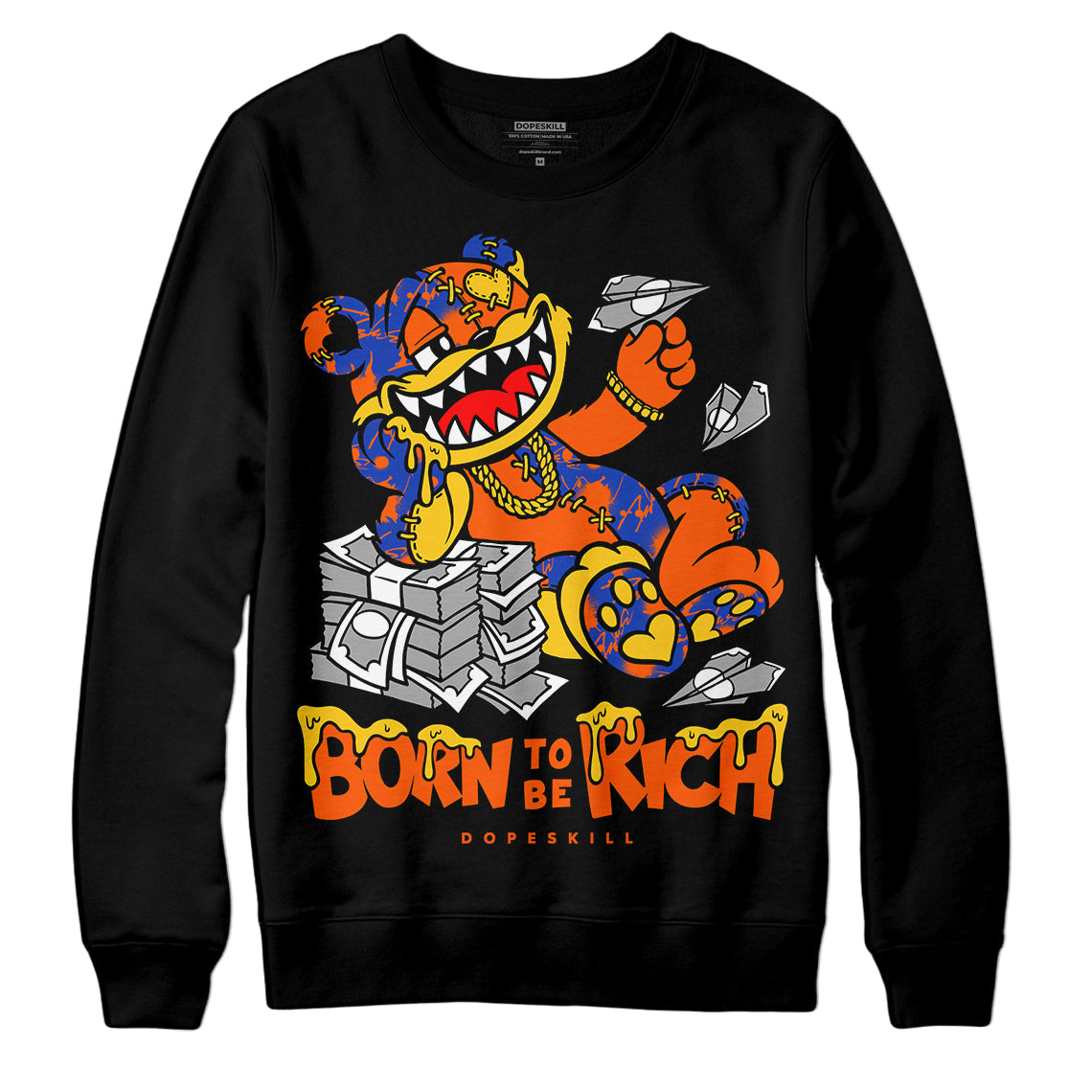 Dunk Futura Orange Blaze DopeSkill Sweatshirt Born To Be Rich Graphic