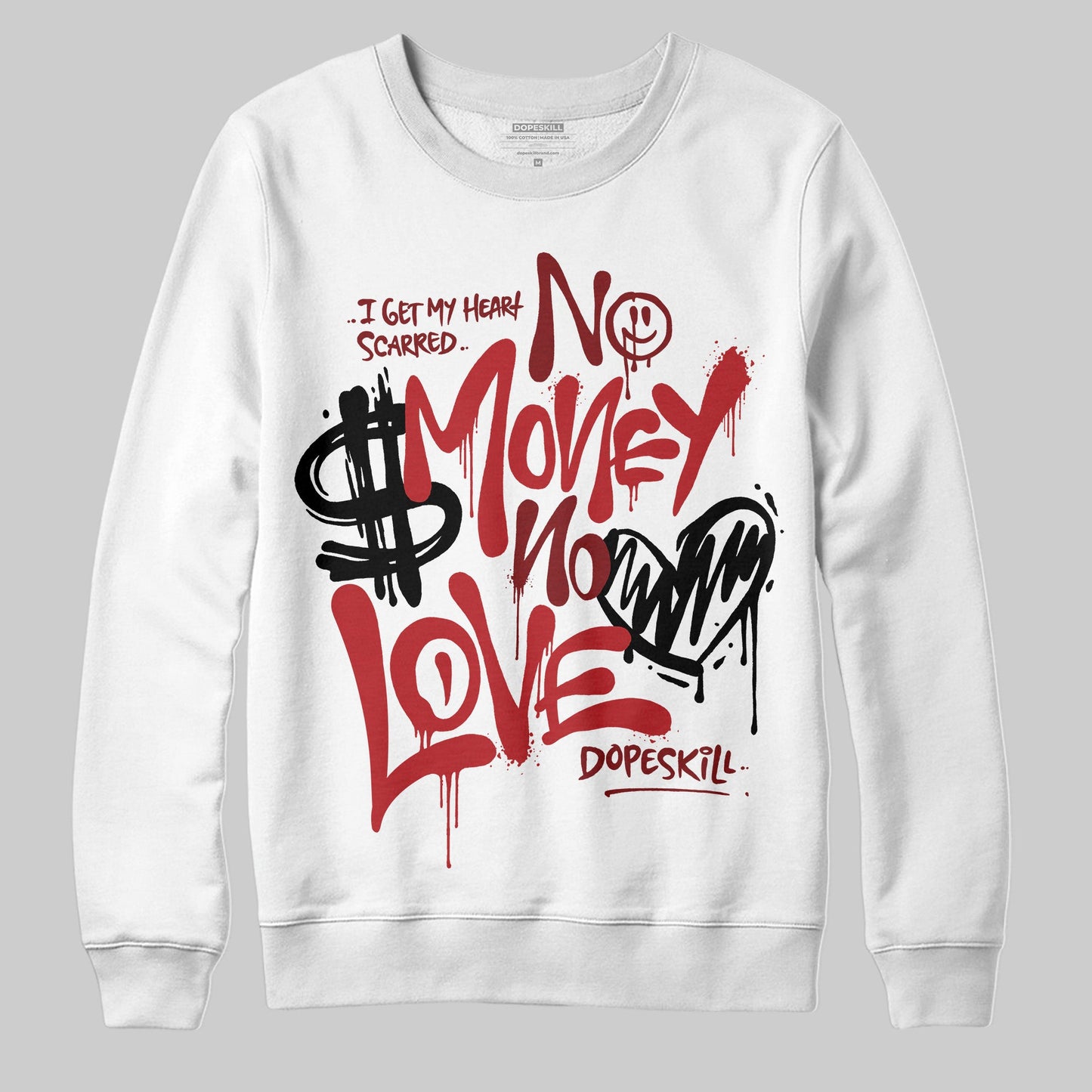 Flu Game 12s DopeSkill Sweatshirt No Money No Love Typo Graphic