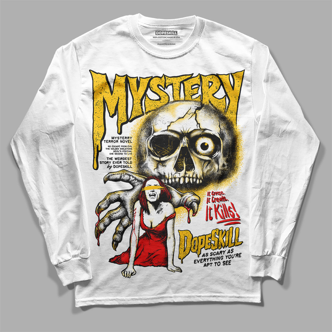 Yellow Collection DopeSkill Long Sleeve T-Shirt Mystery Ghostly Grasp Graphic