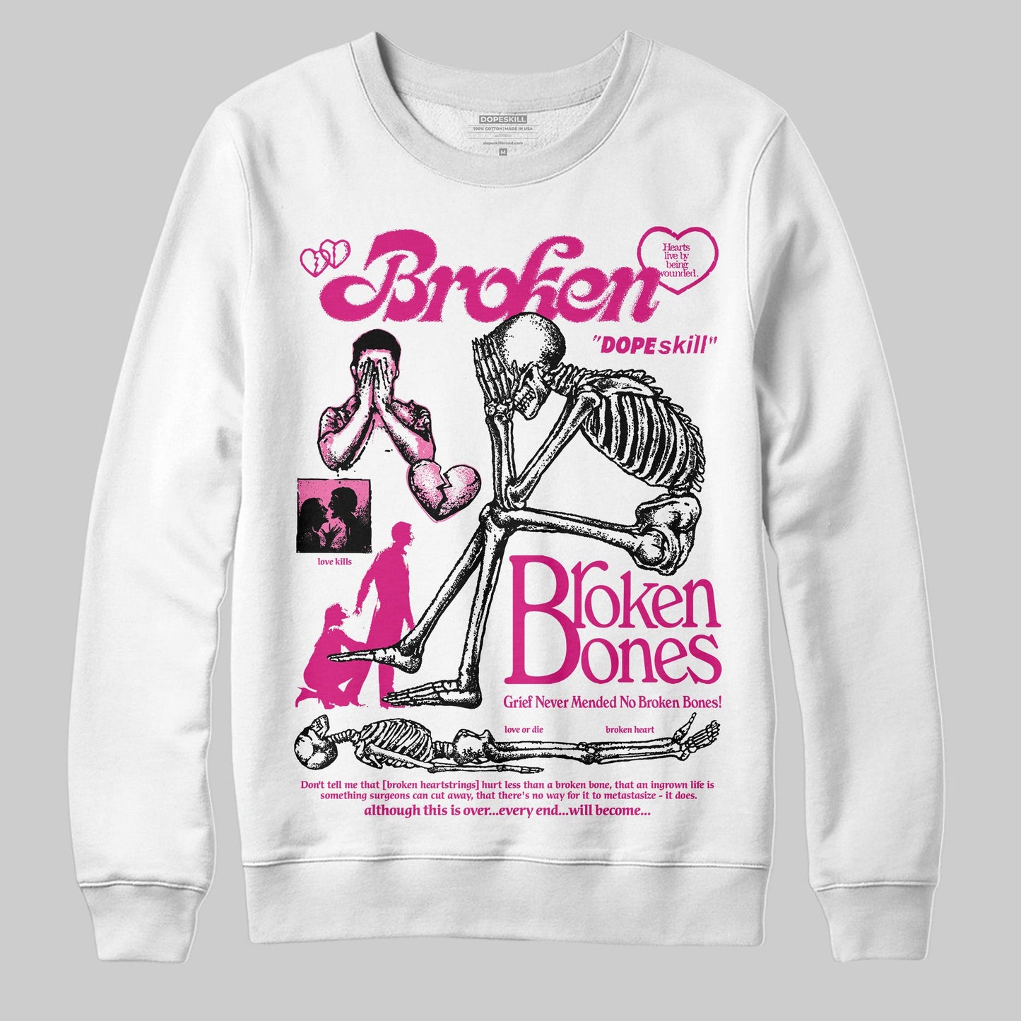 Rick RO Pink Leather Sneakers DopeSkill Sweatshirt Broken Bones Graphic
