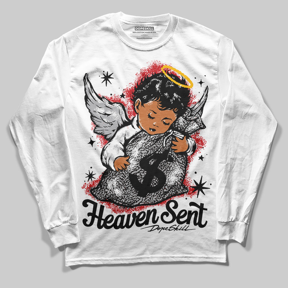 Black Cement 3s DopeSkill Long Sleeve T-Shirt Heaven Sent Graphic