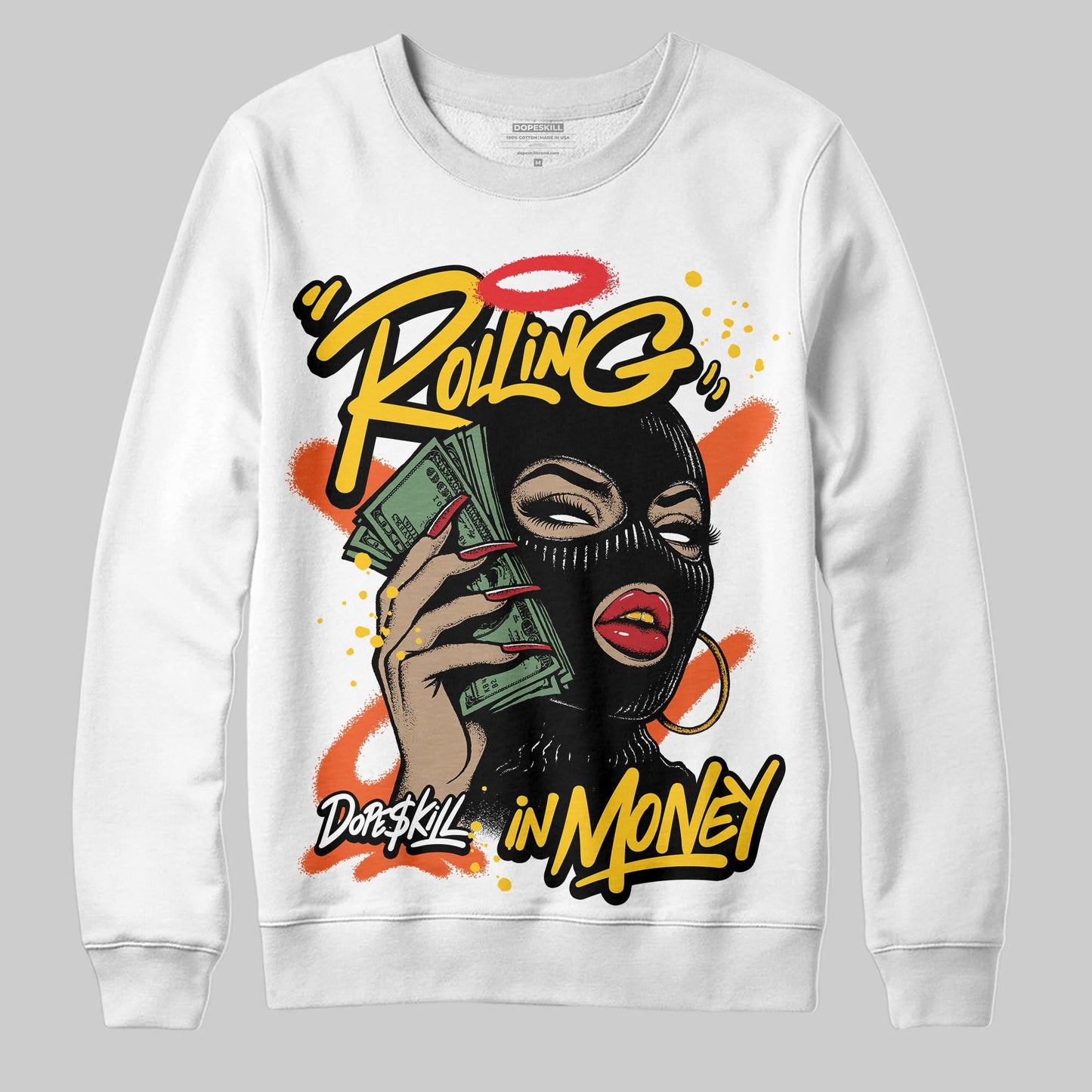 Yellow Collection DopeSkill Sweatshirt Rolling in Money Graphic