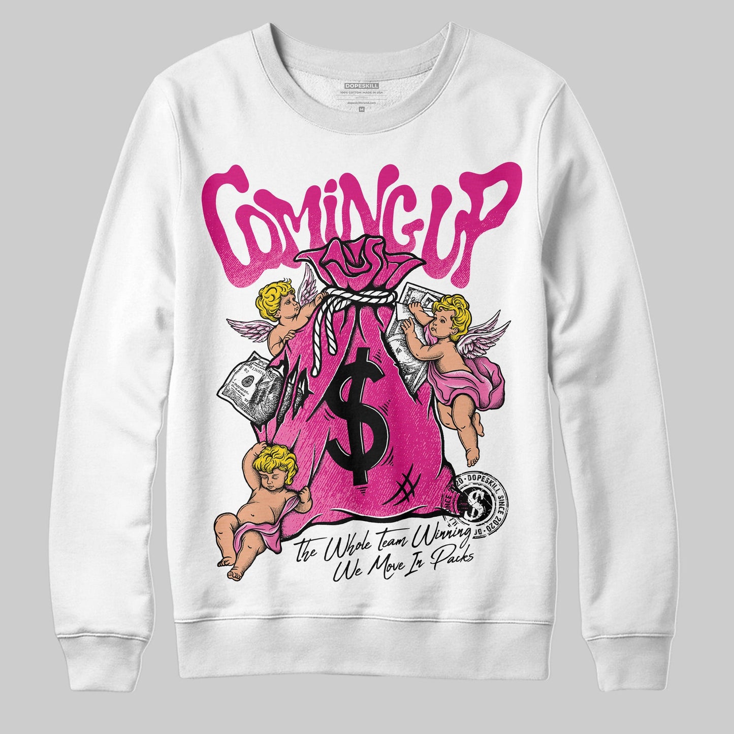 Rick RO Pink Leather Sneakers DopeSkill Sweatshirt Money Bag Coming Up Graphic