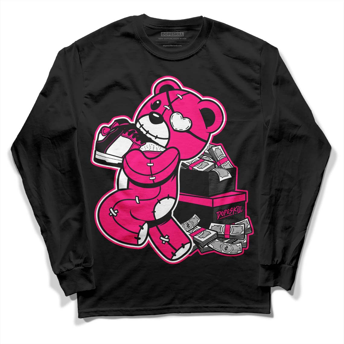 Fierce Pink 1s DopeSkill Long Sleeve T-Shirt Bear Steals Sneaker Graphic